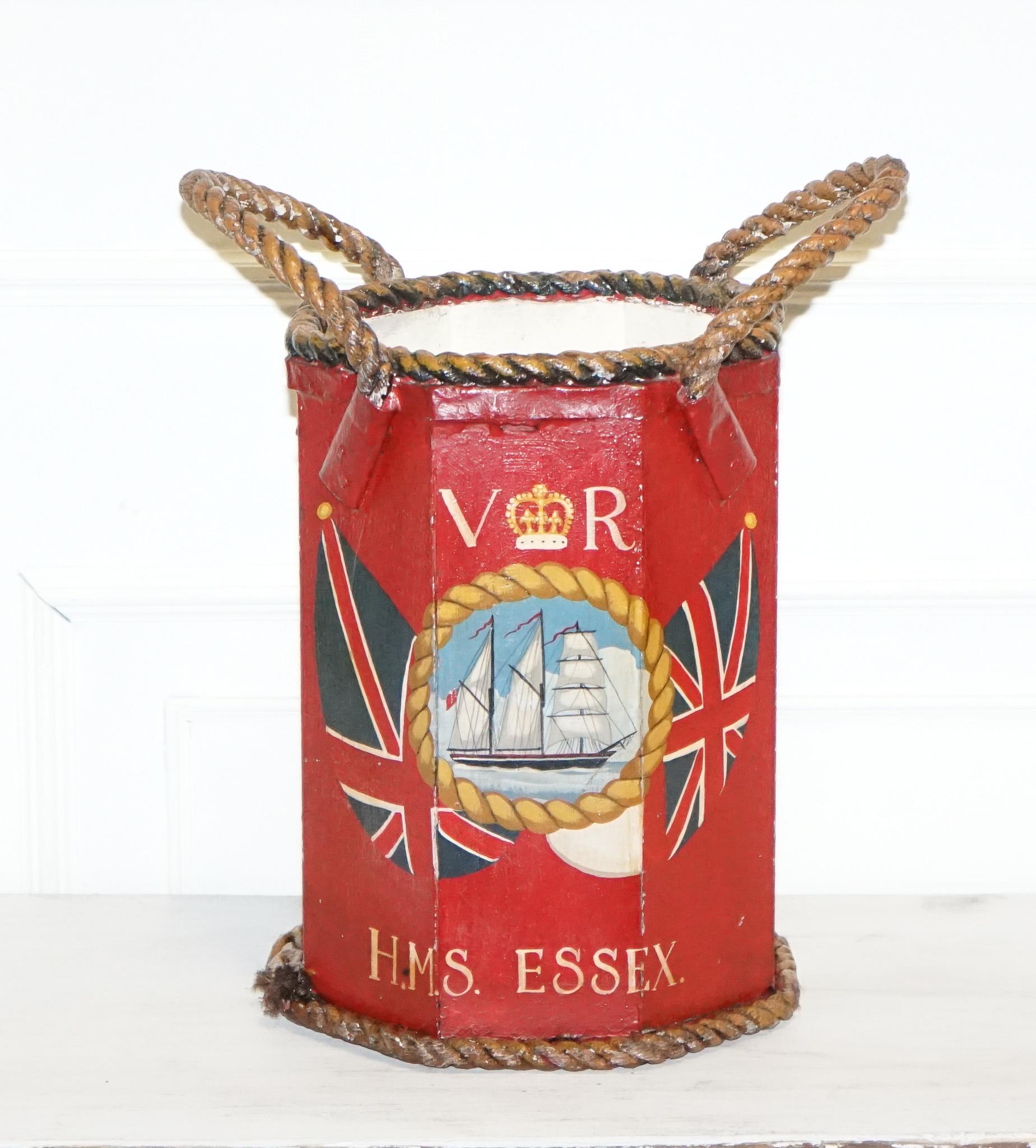 
We are delighted to offer for sale this 1876 Naval Hand-painted Wooden Powder Cannon Bin From H.M.S. Essex.

It is a remarkable piece of maritime history, showcasing both craftsmanship and historical significance. This wooden box, designed to house