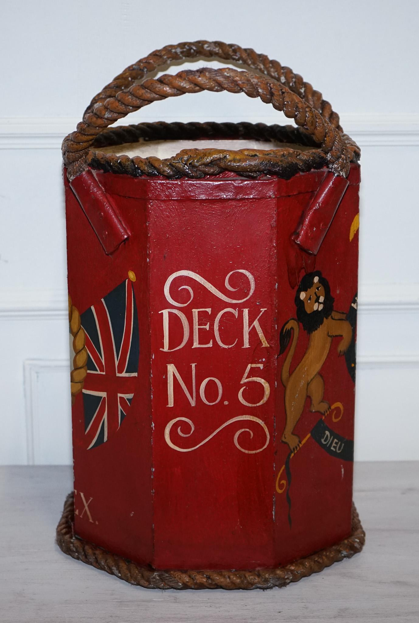 Hardwood 1876 NAVAL HAND PAINTED WOODEN POWDER CANON BiN H.M.S. ESSEX COAT OF ARMS For Sale