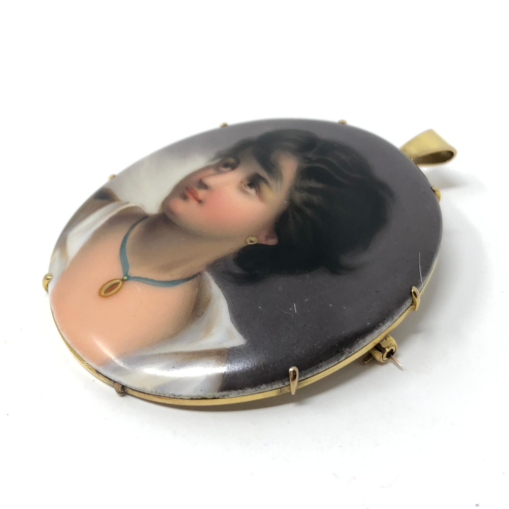 Women's 1876 Victorian 9ct Gold Portrait Miniature Pendant and Brooch For Sale