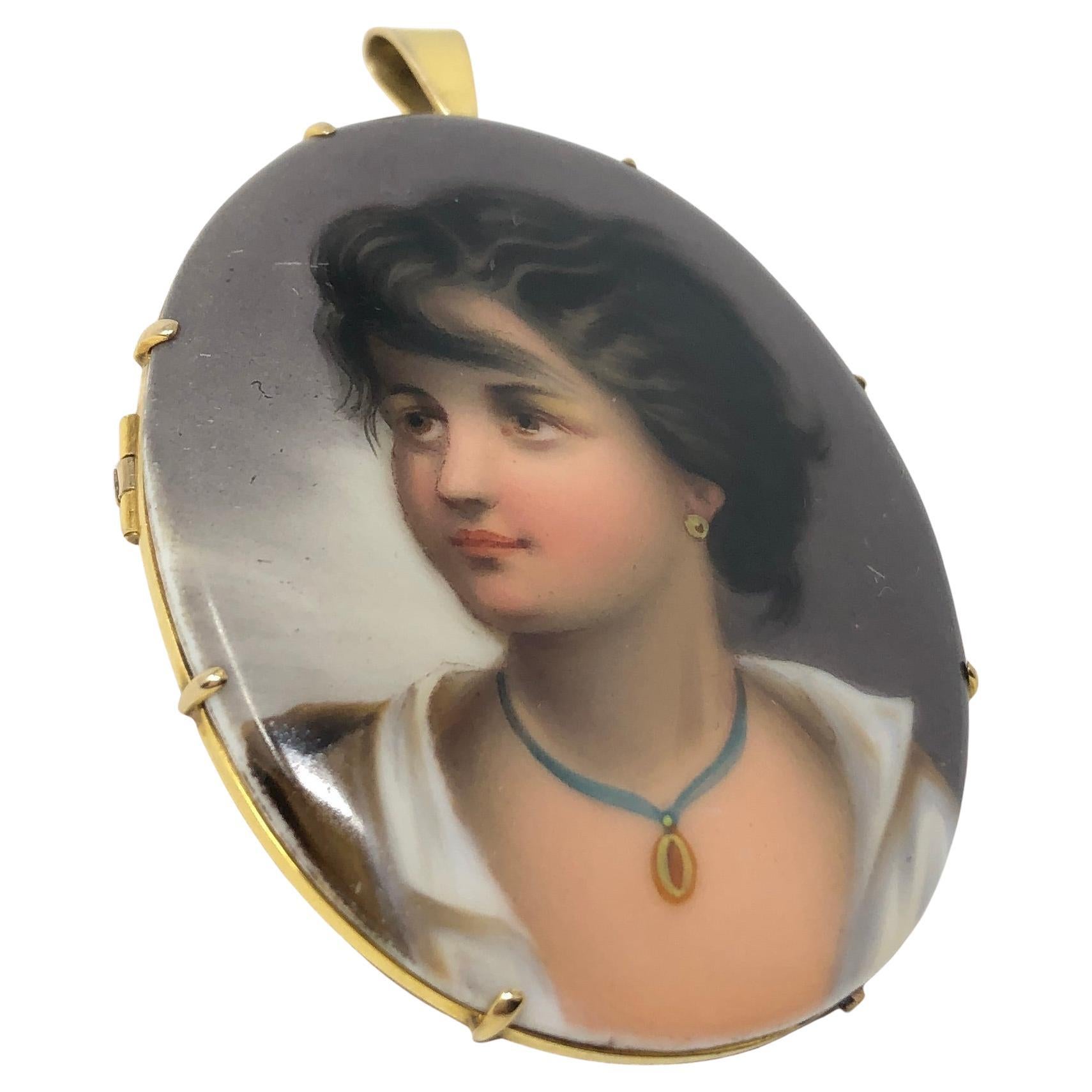 1876 Viktorianische 9ct Gold Portrait Miniature Anhänger und Brosche