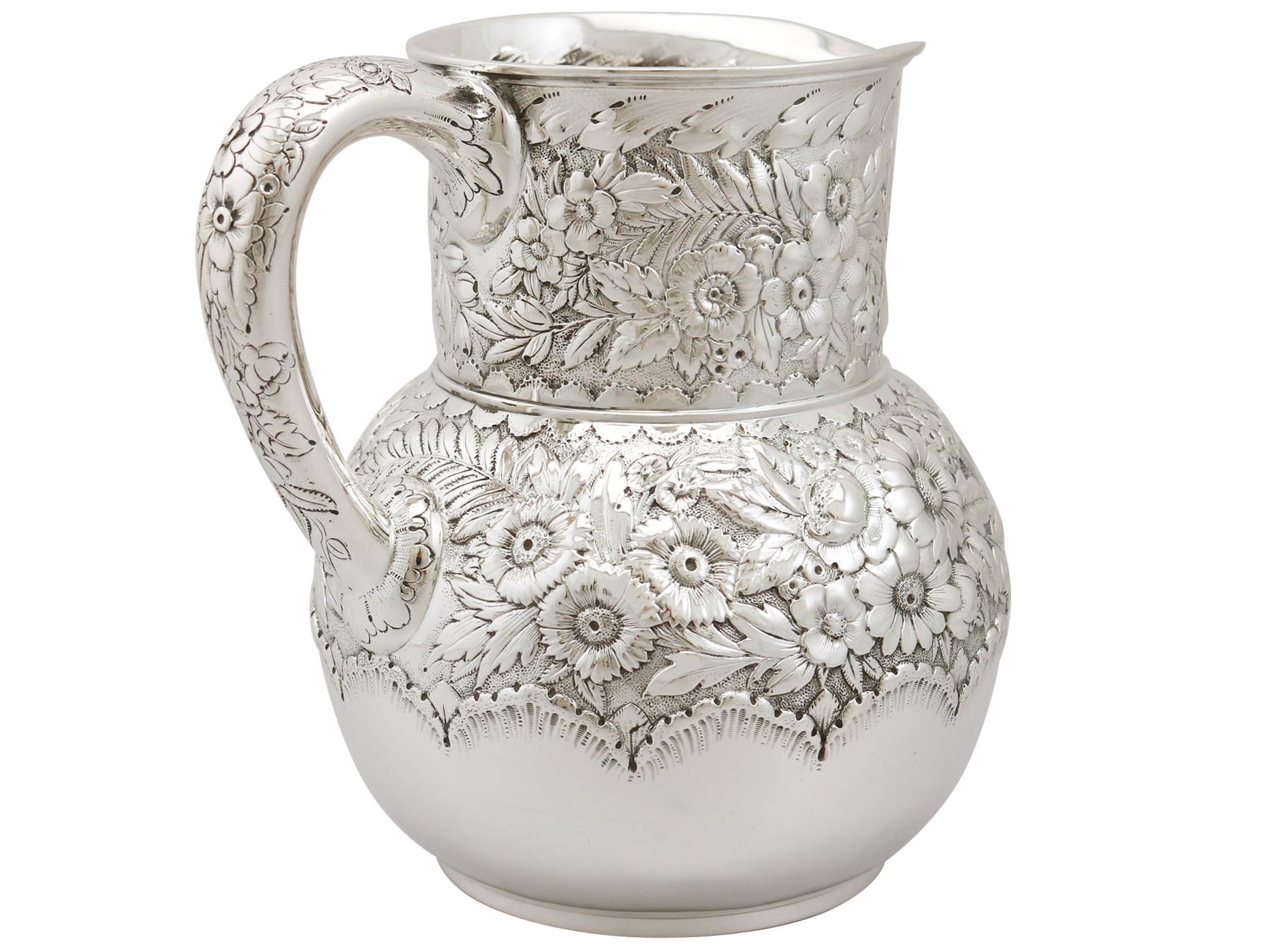 1877 Antique American Sterling Silver Water Pitcher Jug by Tiffany & Co. In Excellent Condition In Jesmond, Newcastle Upon Tyne