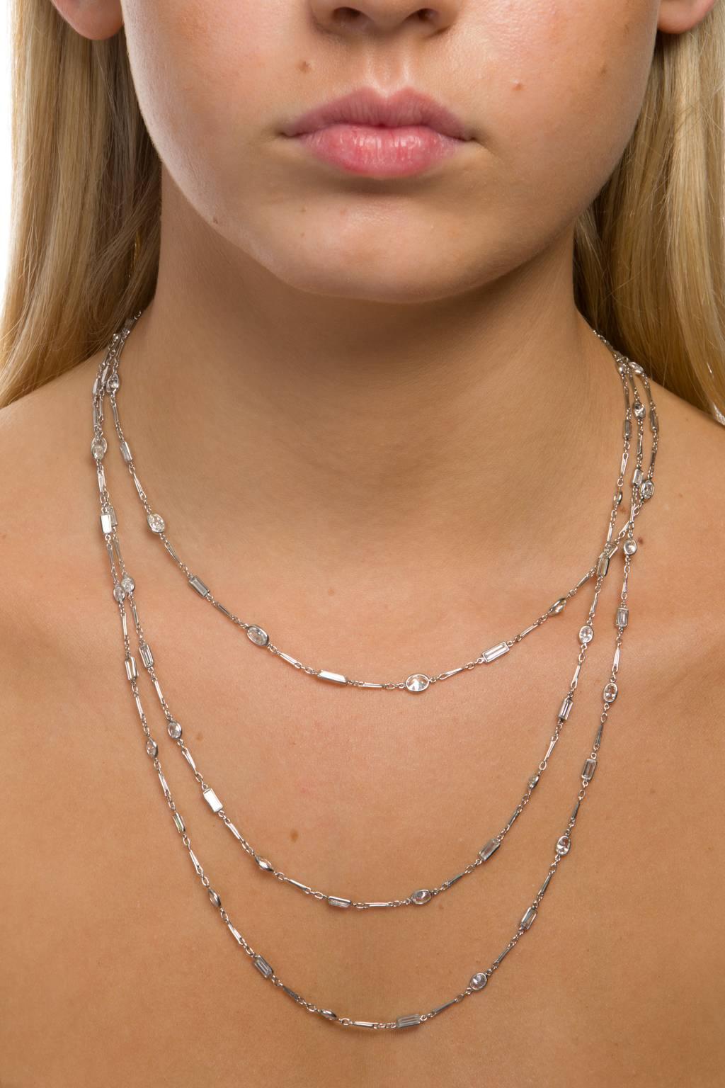 Baguette Cut 18.77 Carat Diamonds by the Yard Platinum Chain Necklace For Sale