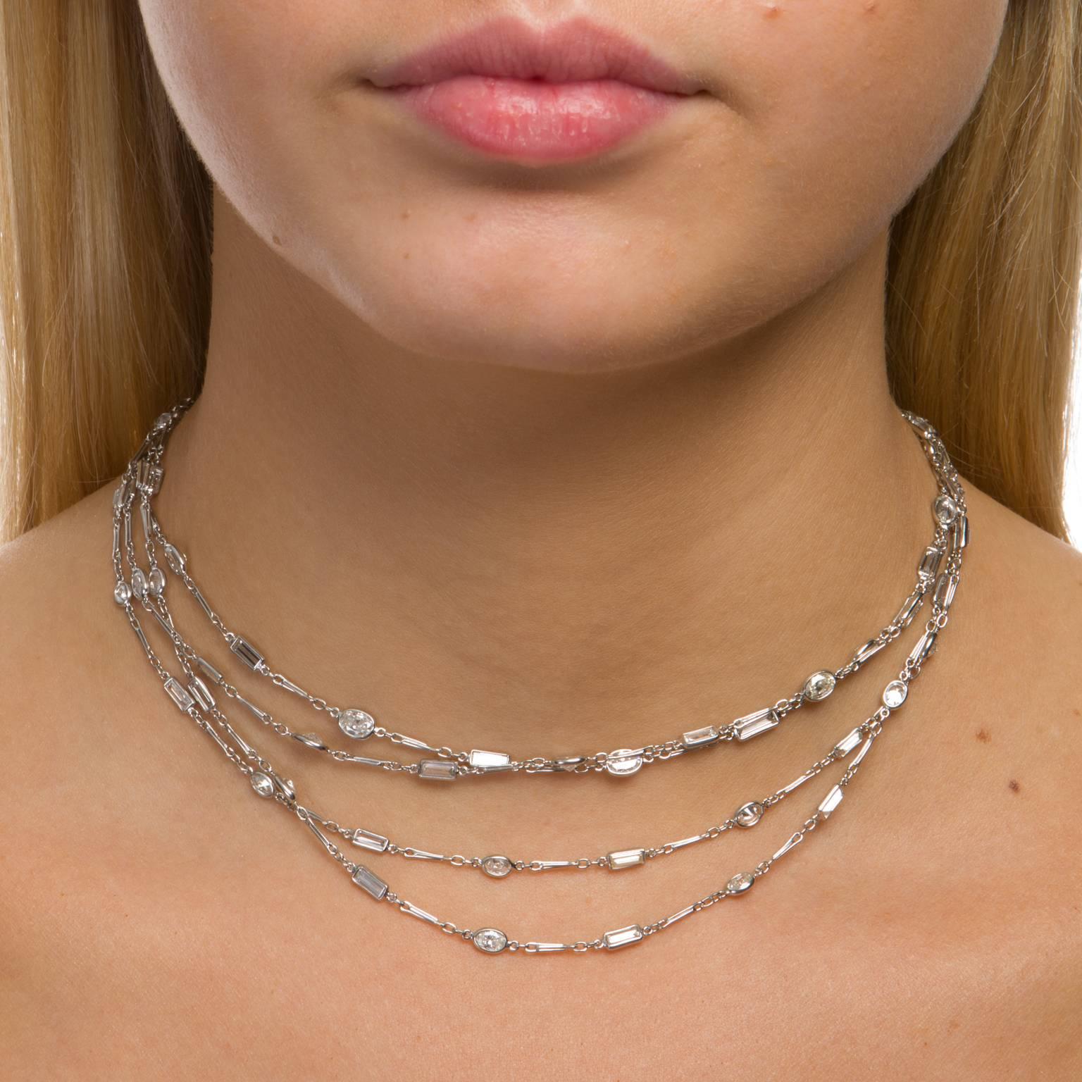 Women's 18.77 Carat Diamonds by the Yard Platinum Chain Necklace For Sale