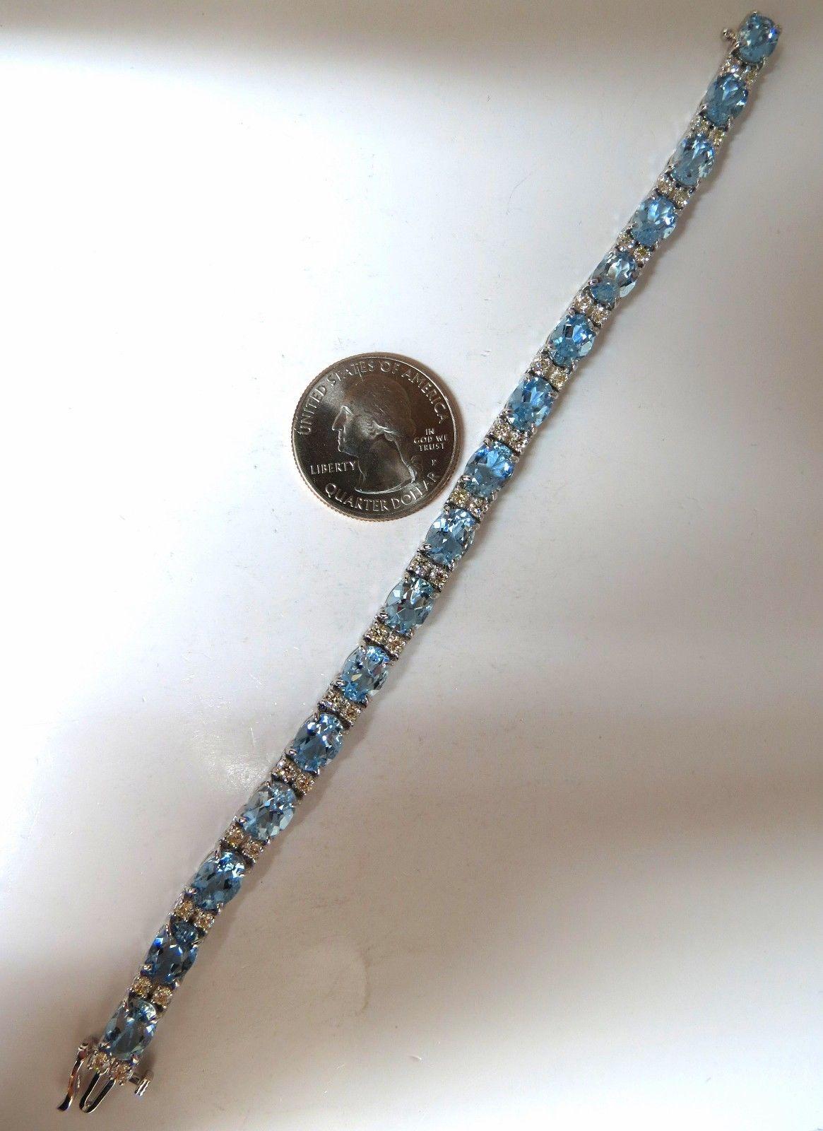 Oval Cut 18.77 Carat Natural Aquamarine Diamonds Tennis Bracelet 14 Karat Aqua Blue