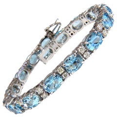 18.77 Carat Natural Aquamarine Diamonds Tennis Bracelet 14 Karat Aqua Blue