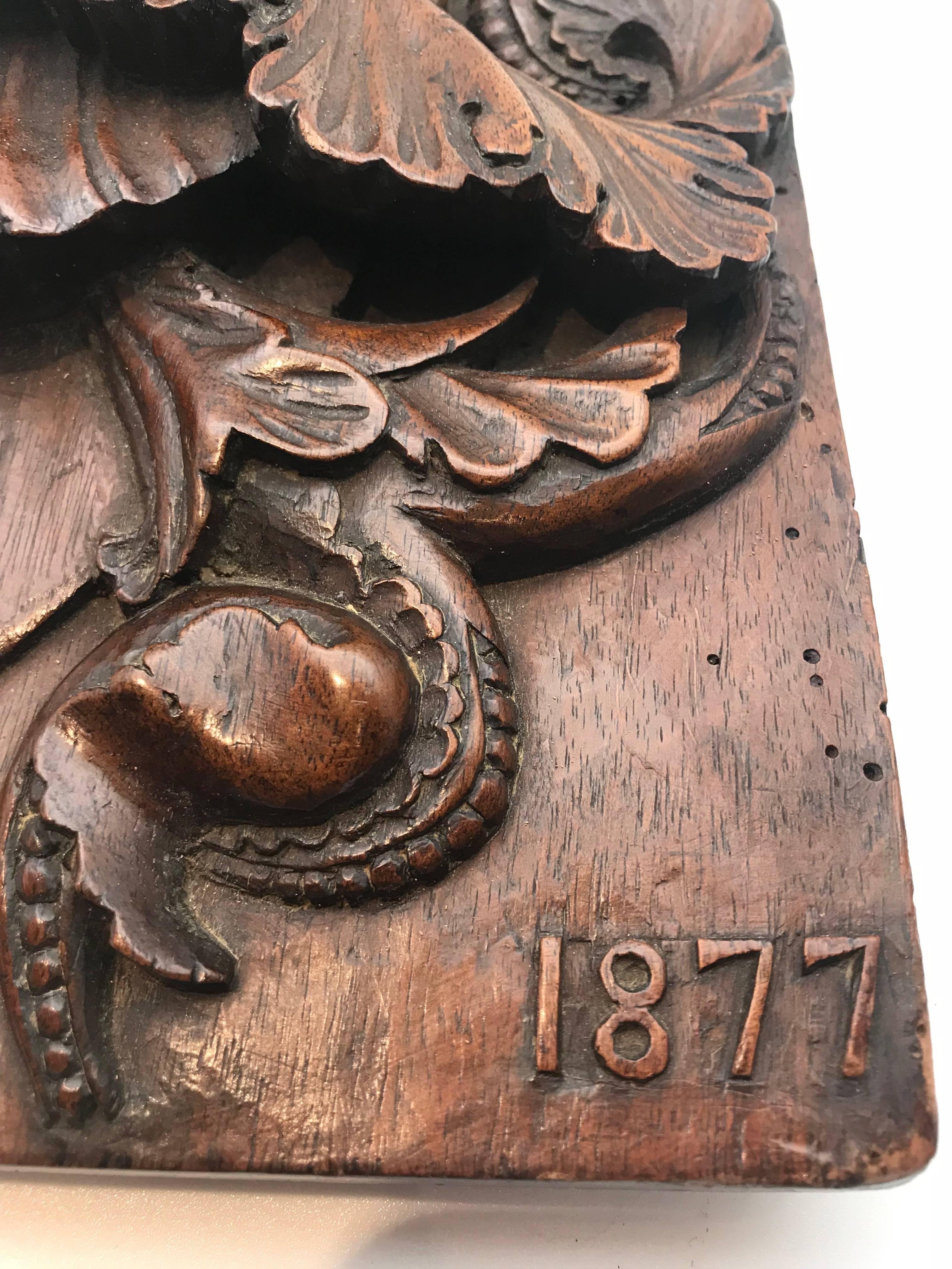 Napoleon III 1877 French Carved Wooden Study of Bacchus on Wooden Panel, Dated and Signed 
