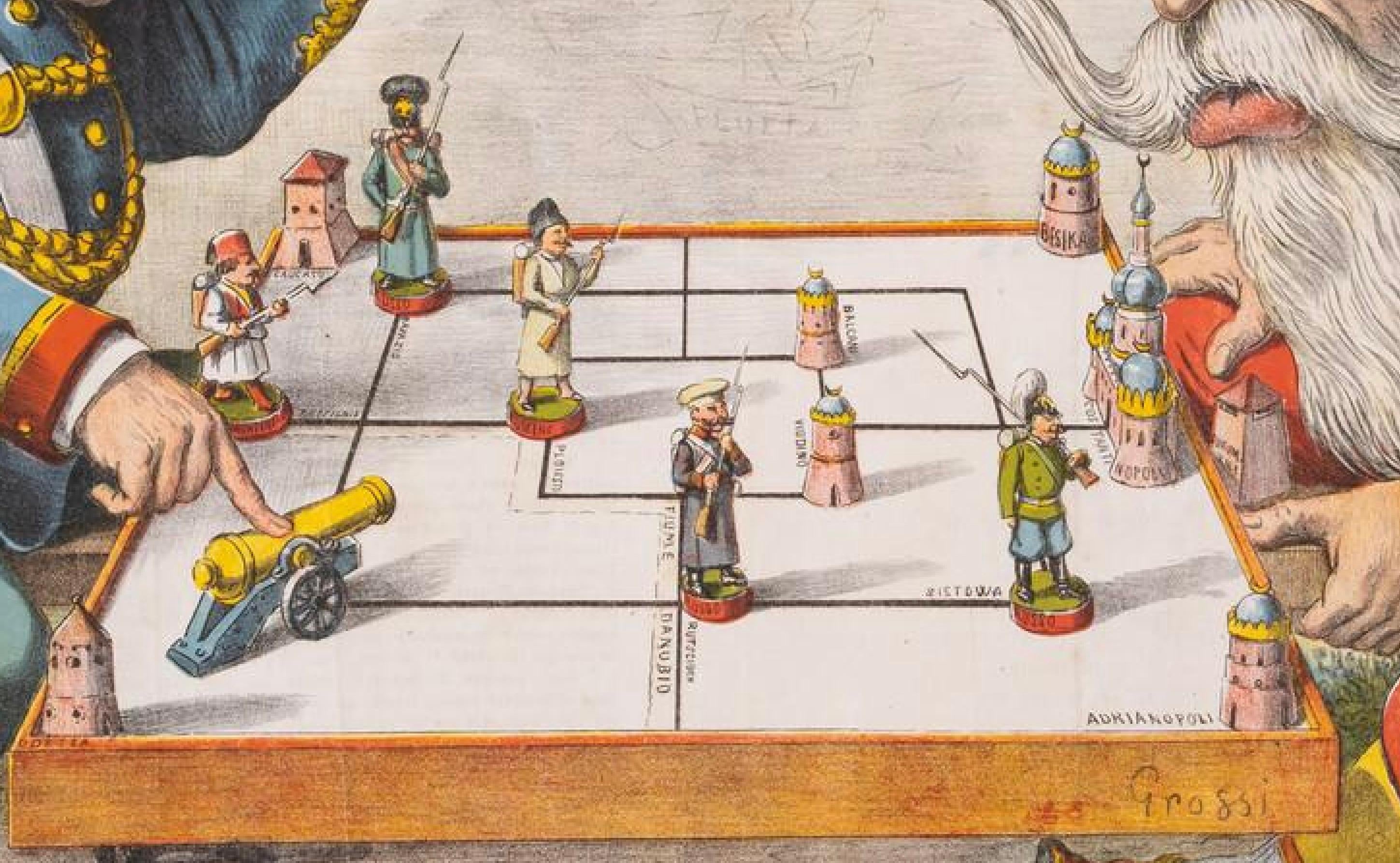 1877 Hand-Colored Russo-Turkish War Caricature by Augusto Grossi, Large Print