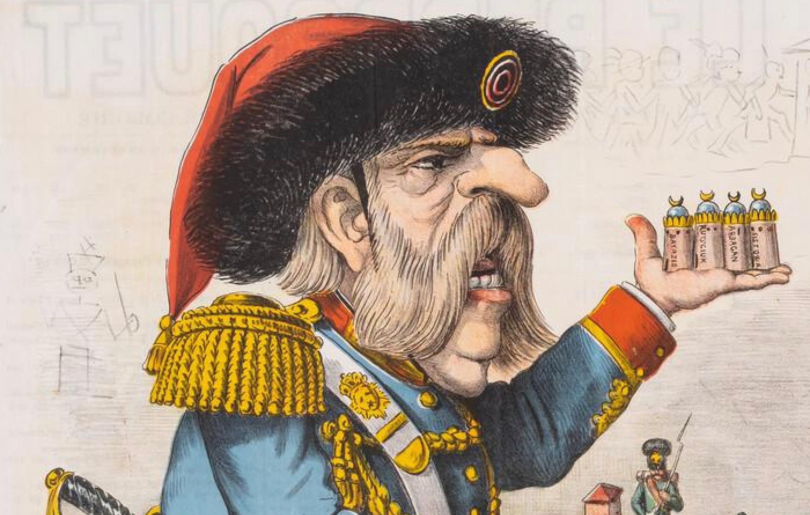 1877 Hand-Colored Russo-Turkish War Caricature by Augusto Grossi, Large Print