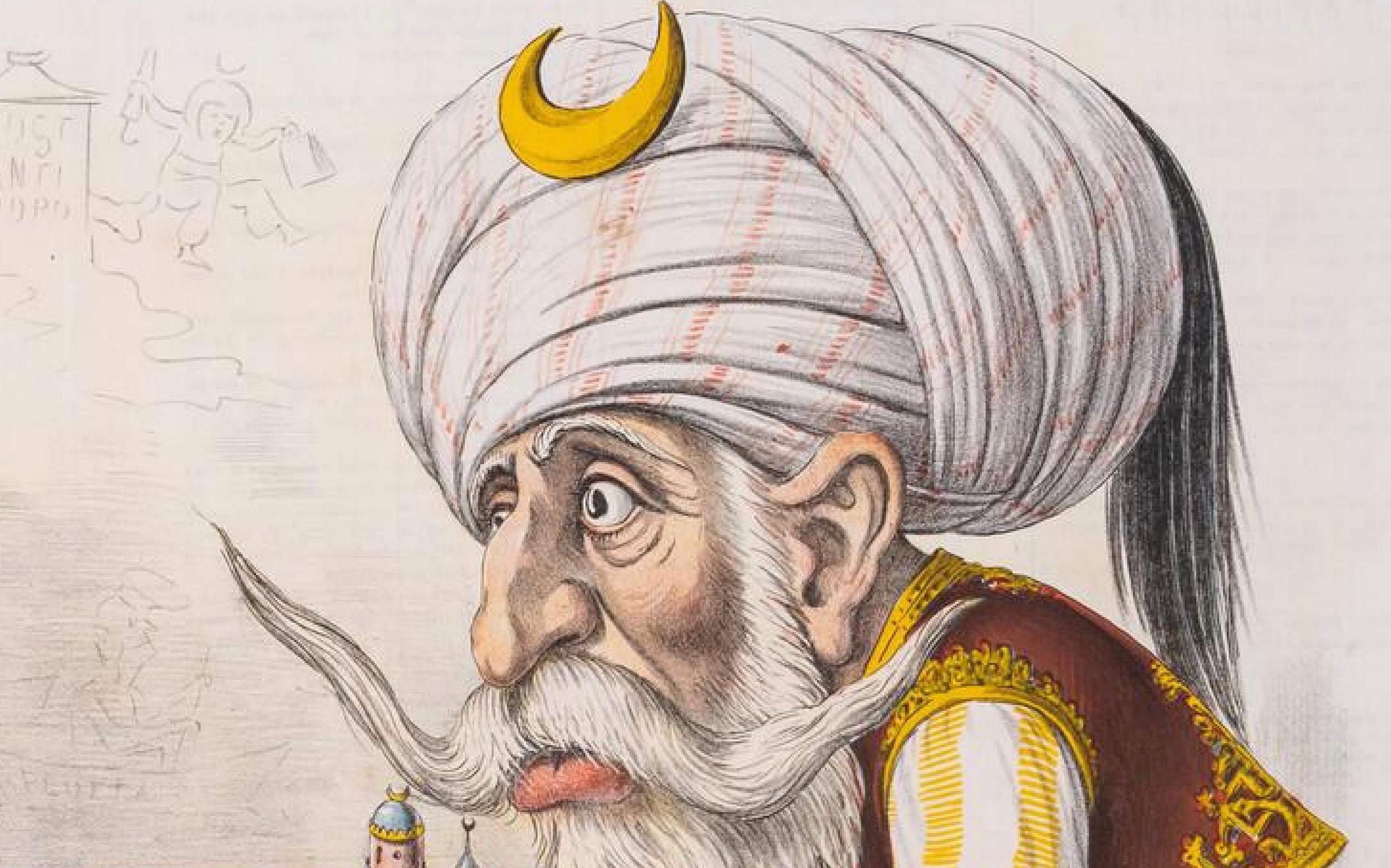 1877 Hand-Colored Russo-Turkish War Caricature by Augusto Grossi, Large Print