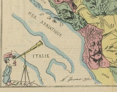 1877 Satirical Map of the Eastern War: Europe's Powers as Caricatured Characters