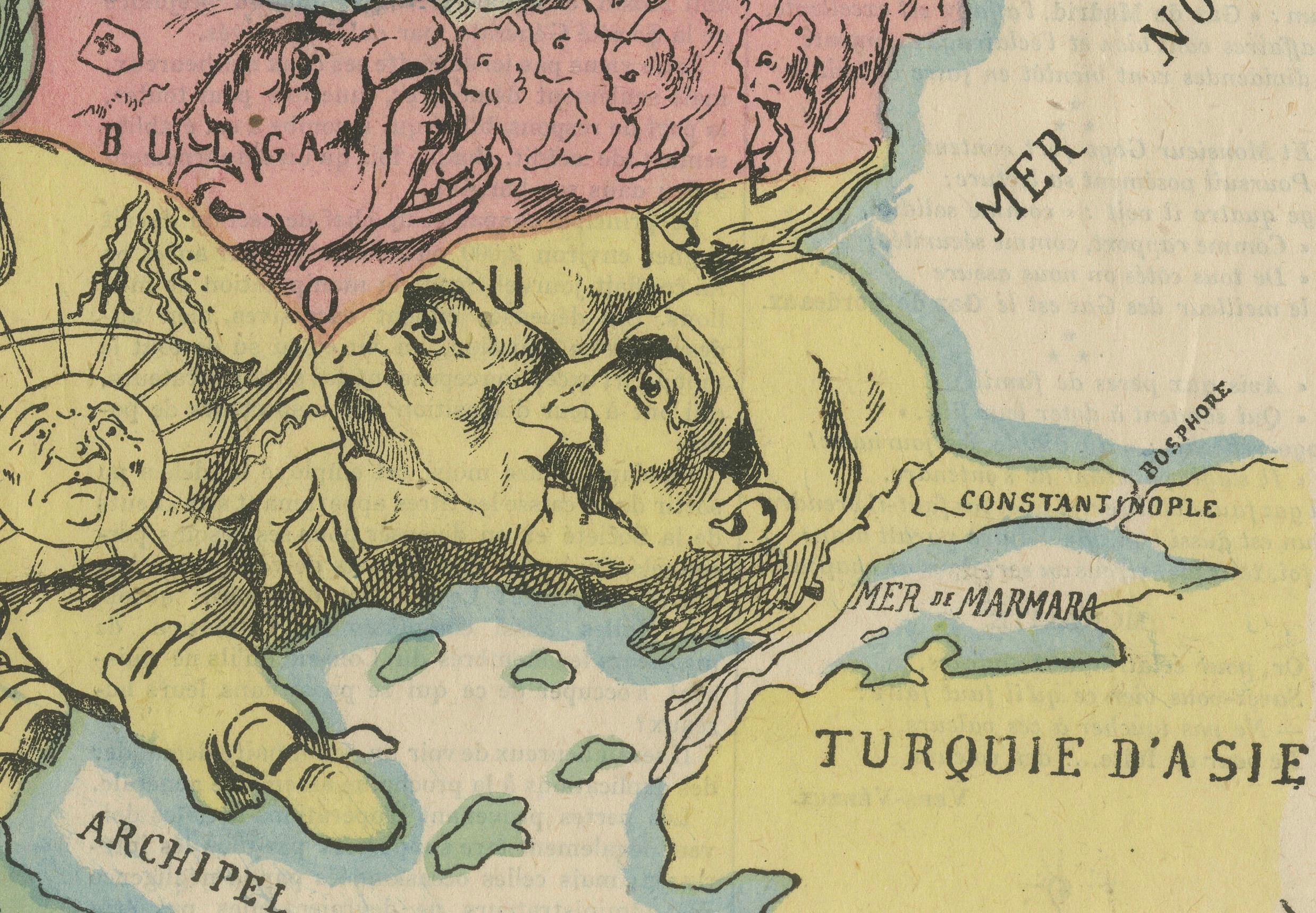 Mappa satirica della guerra d'Oriente del 1877: le potenze europee come personaggi caricaturali In condizioni buone in vendita a Langweer, NL