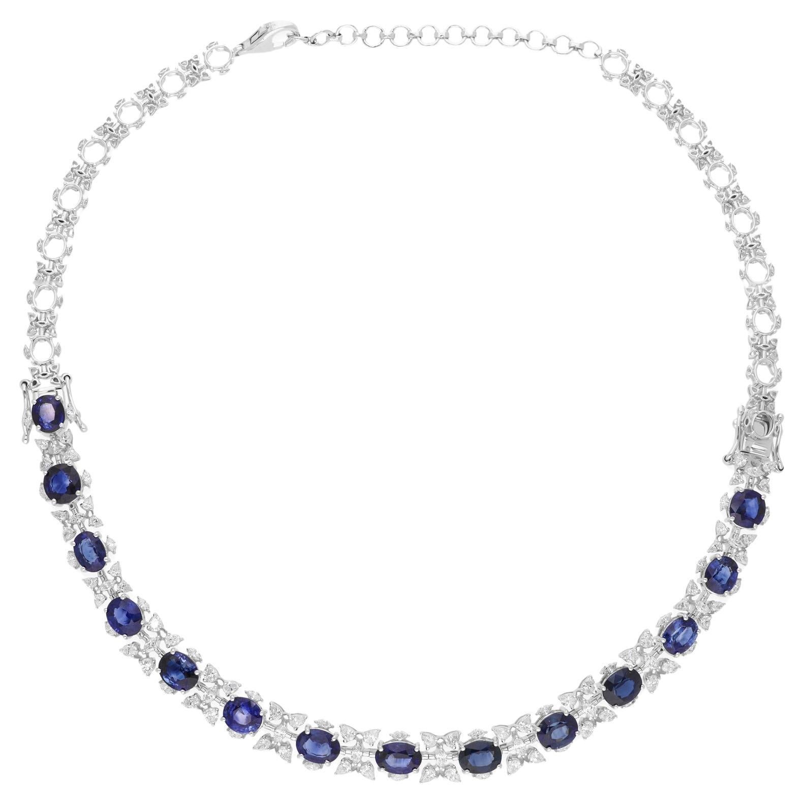 Collana girocollo con zaffiro blu e diamante da 18,77 carati in oro bianco 18 carati