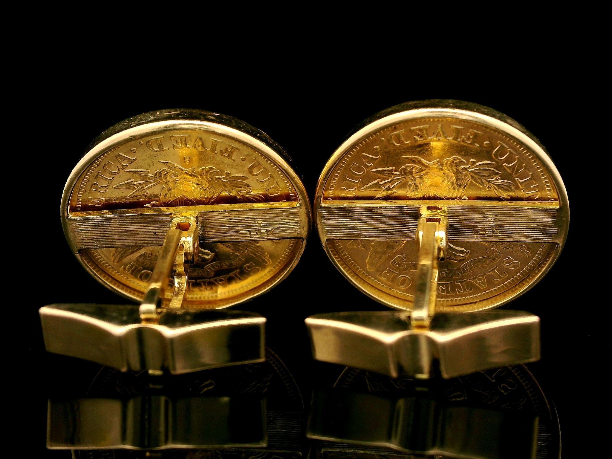 1878 1880-S 5 Dollar Yellow Gold Liberty Coin Cufflinks with Swivel Backs en vente 6