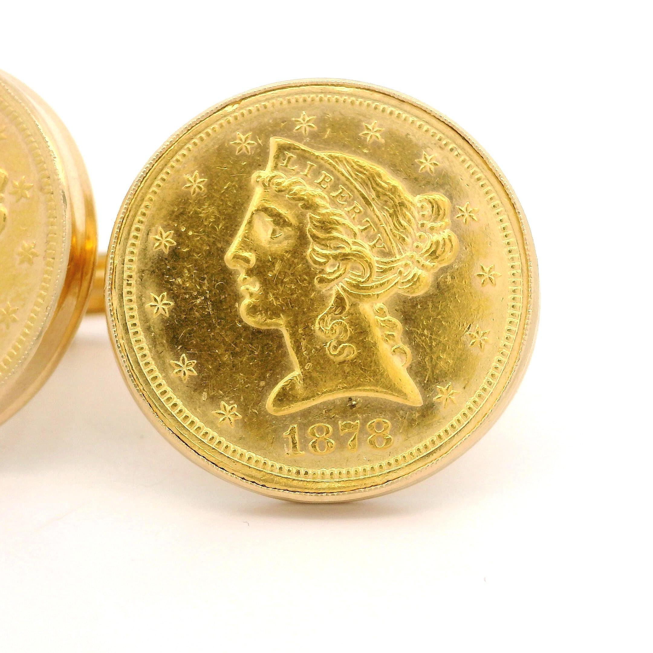 1878 1880-S 5 Dollar Yellow Gold Liberty Coin Cufflinks with Swivel Backs Excellent état - En vente à Montclair, NJ