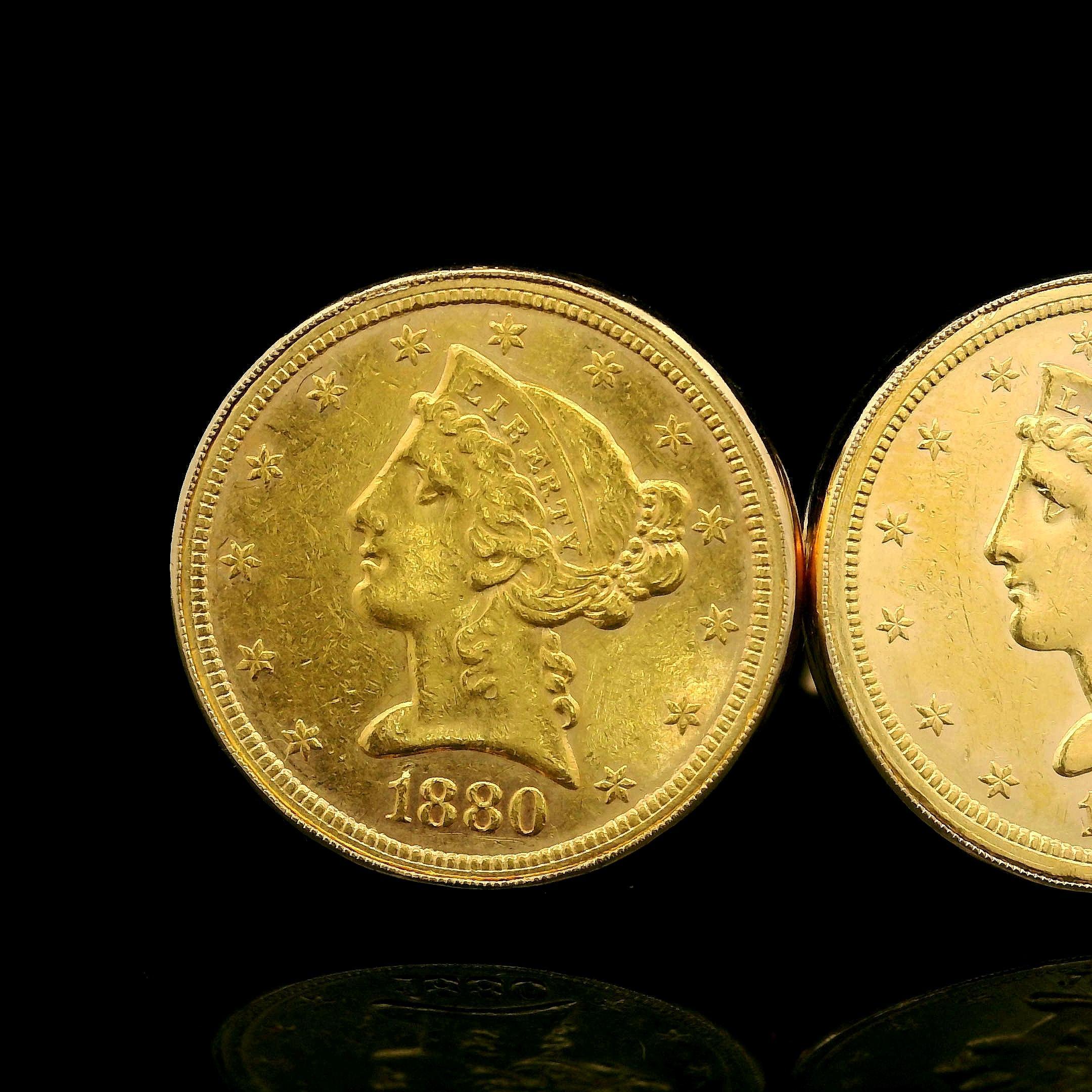 1878 1880-S 5 Dollar Yellow Gold Liberty Coin Cufflinks with Swivel Backs en vente 4