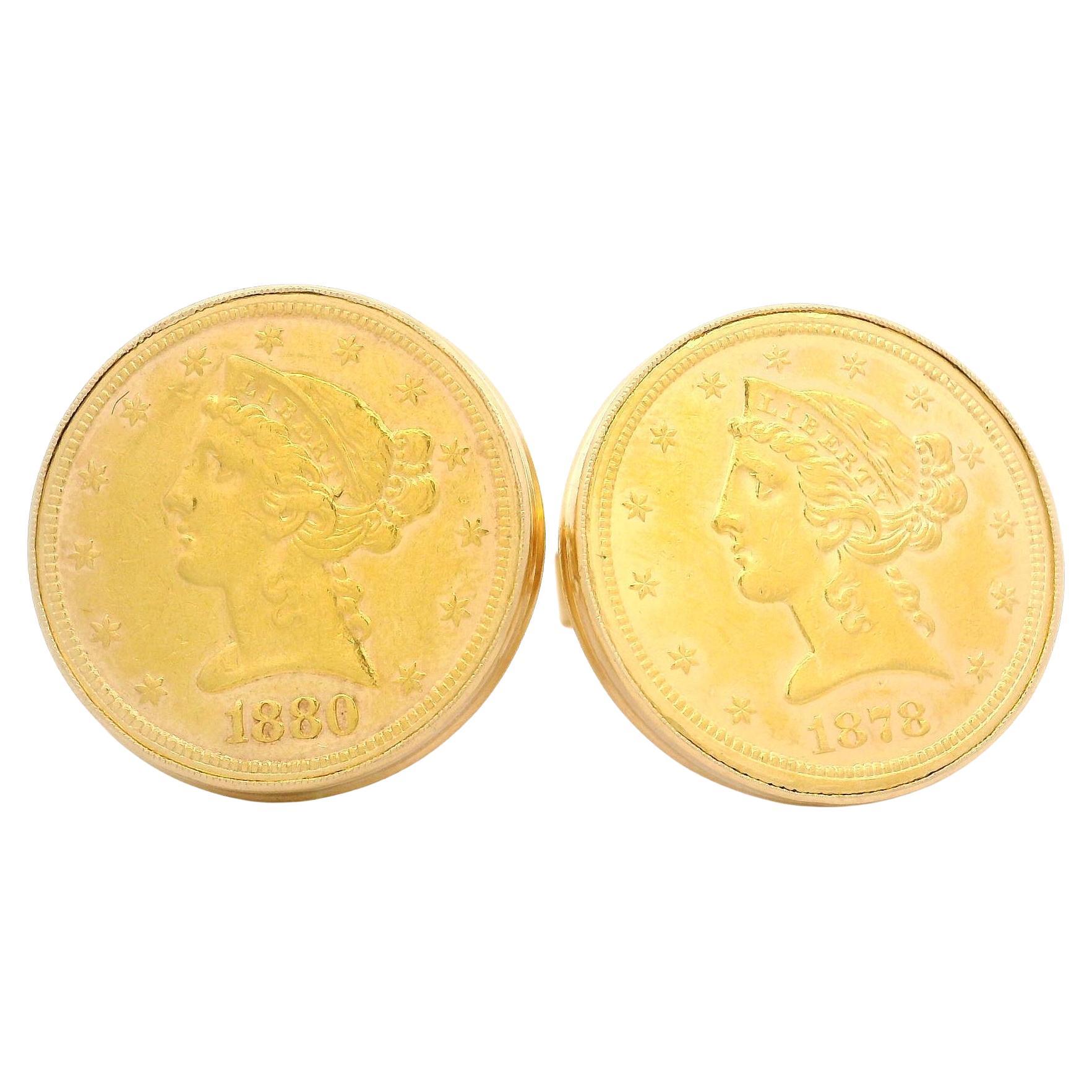 1878 1880-S 5 Dollar Yellow Gold Liberty Coin Cufflinks with Swivel Backs