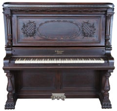 1878 Antique Shoninger Baroque Revival Mahogany Carved Upright Grand Piano
