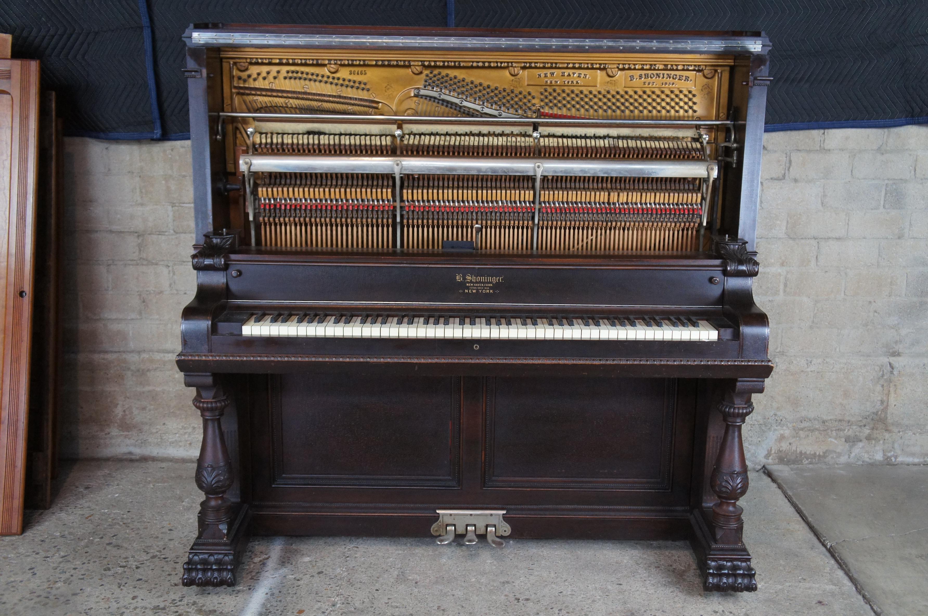 Late 19th Century 1878 Antique Shoninger Baroque Revival Mahogany Carved Upright Grand Piano