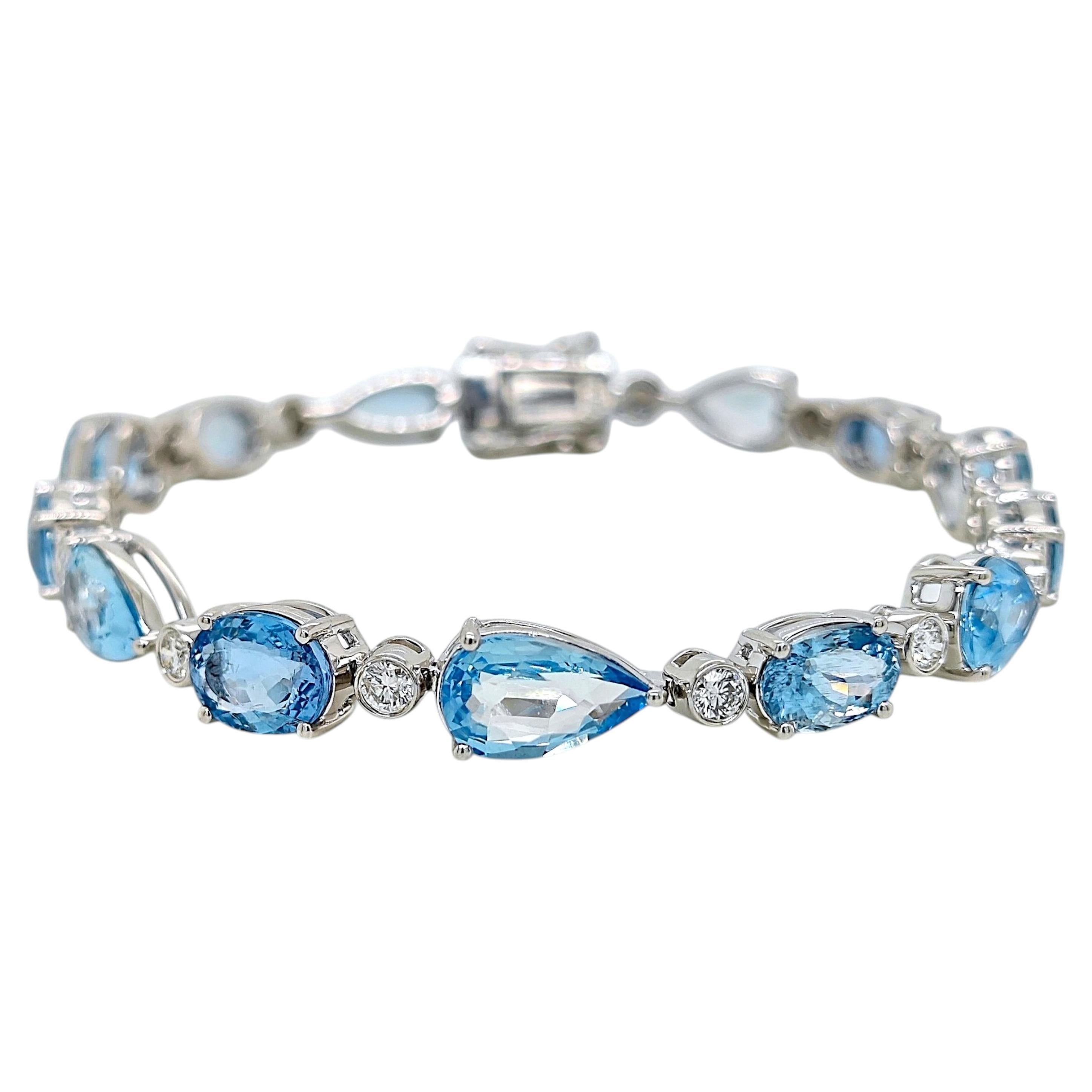 18.78 Carat Aquamarine Round Diamond White Gold Bracelet