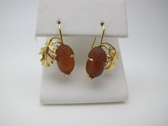 18.78 Carat Carved Garnet Acorns 18 Karat Yellow Gold Lever-Back Earrings