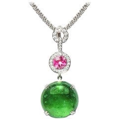 18.78 Carat Green Pink Tourmaline Cabochon Diamond Enhancer Natalie Barney