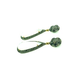 18.78 Carat Moonstone Diamond Earring in Oxidized Sterling Silver, 14 Karat Gold