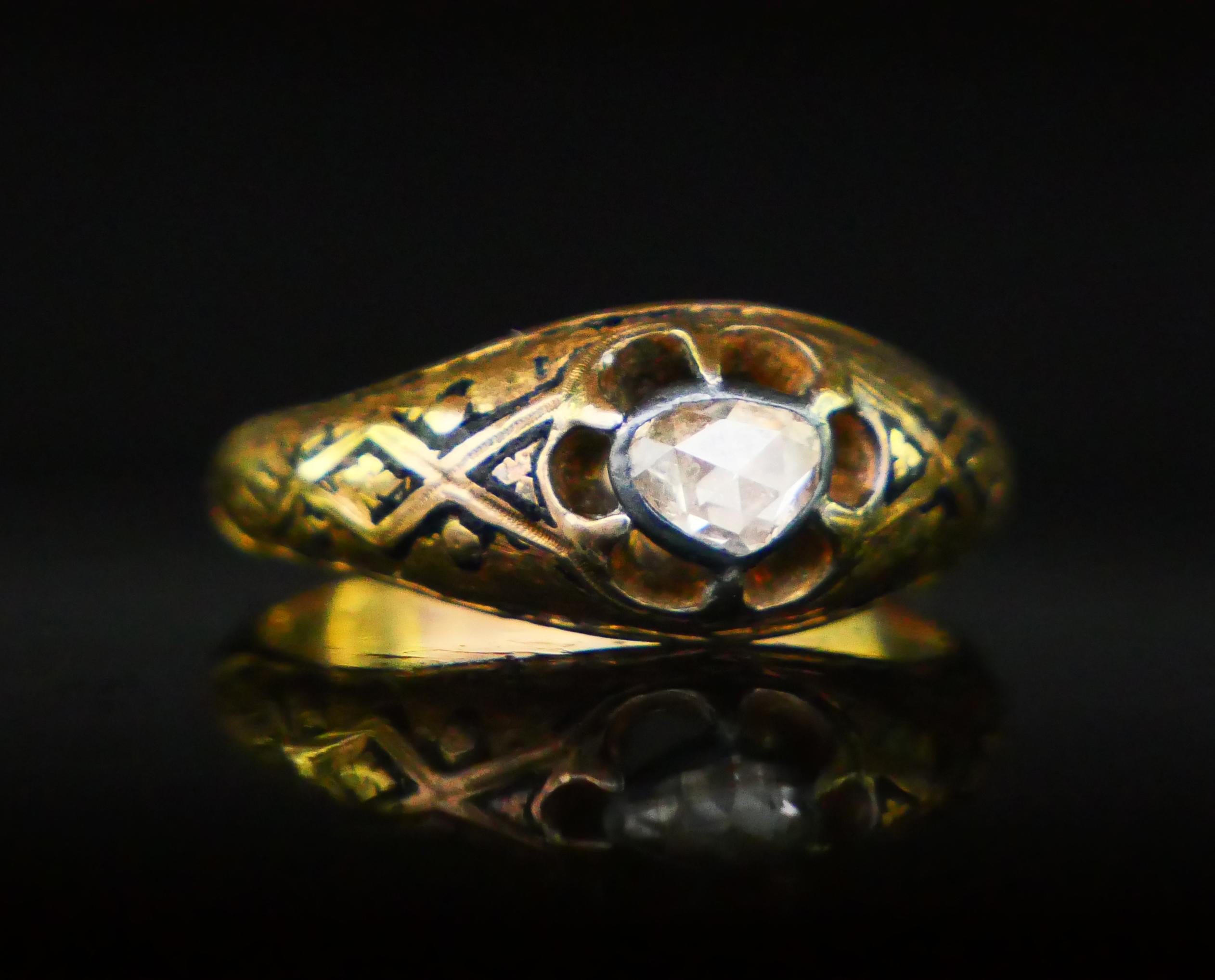 1878 Ring 0.5ct Diamant-Email massiv 18K Ø US5.5 / 2.26gr im Angebot 6