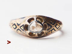 1878 Anillo 0.5ct Diamante Esmalte macizo 18K Ø US5.5 / 2.26gr