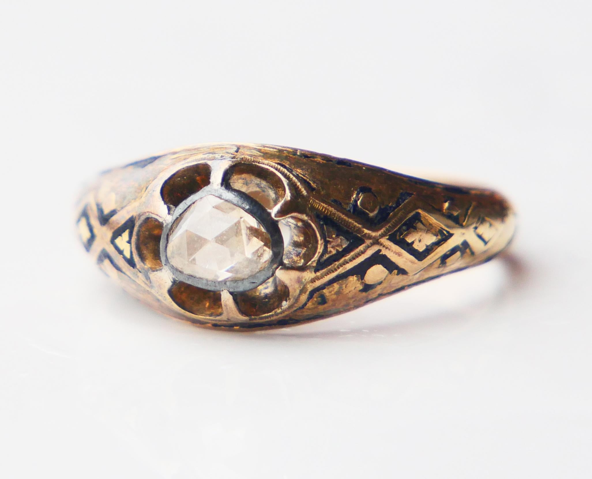 1878 Ring 0.5ct Diamant-Email massiv 18K Ø US5.5 / 2.26gr (Belle Époque) im Angebot