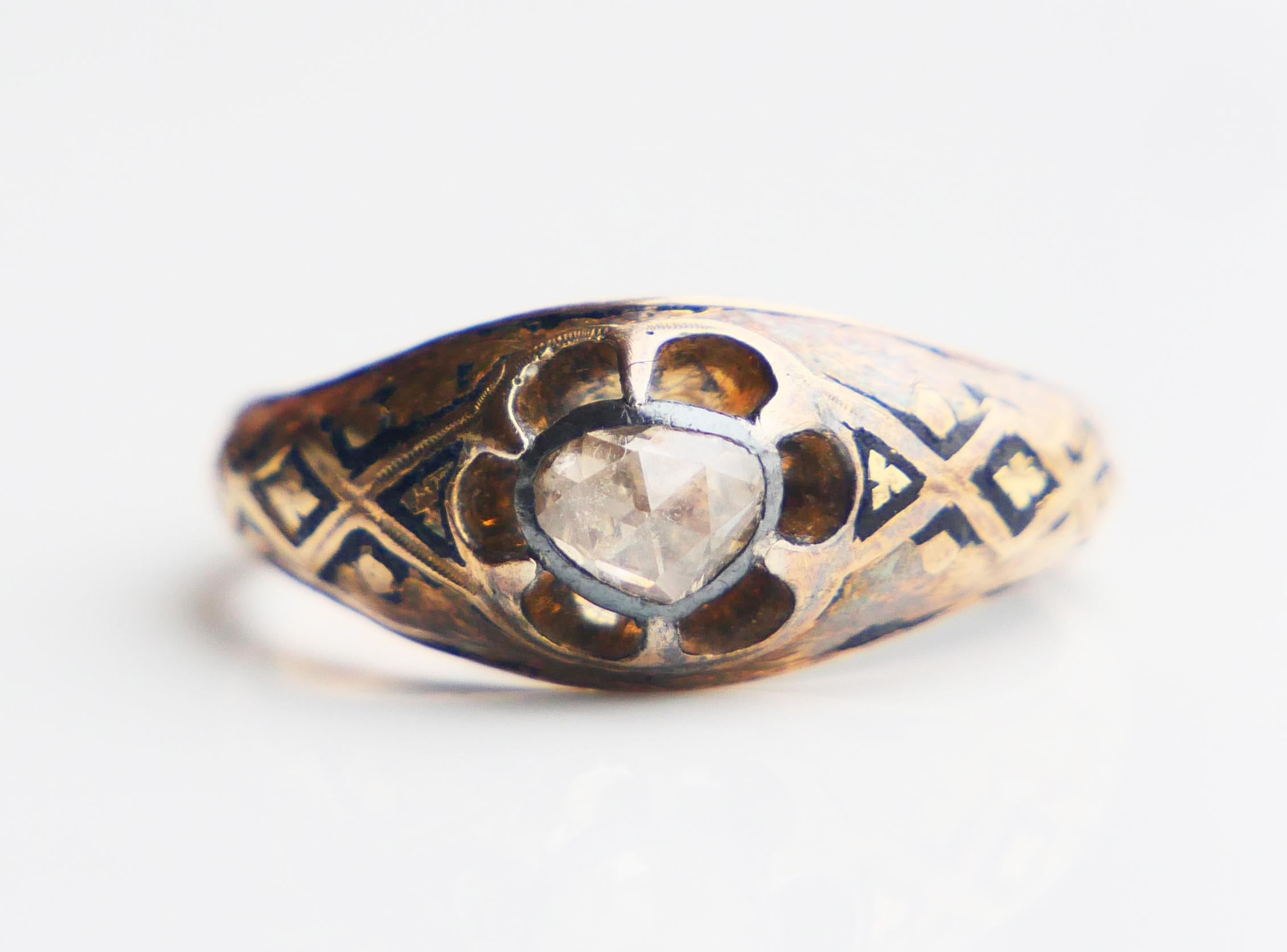 1878 Ring 0.5ct Diamant-Email massiv 18K Ø US5.5 / 2.26gr Damen im Angebot