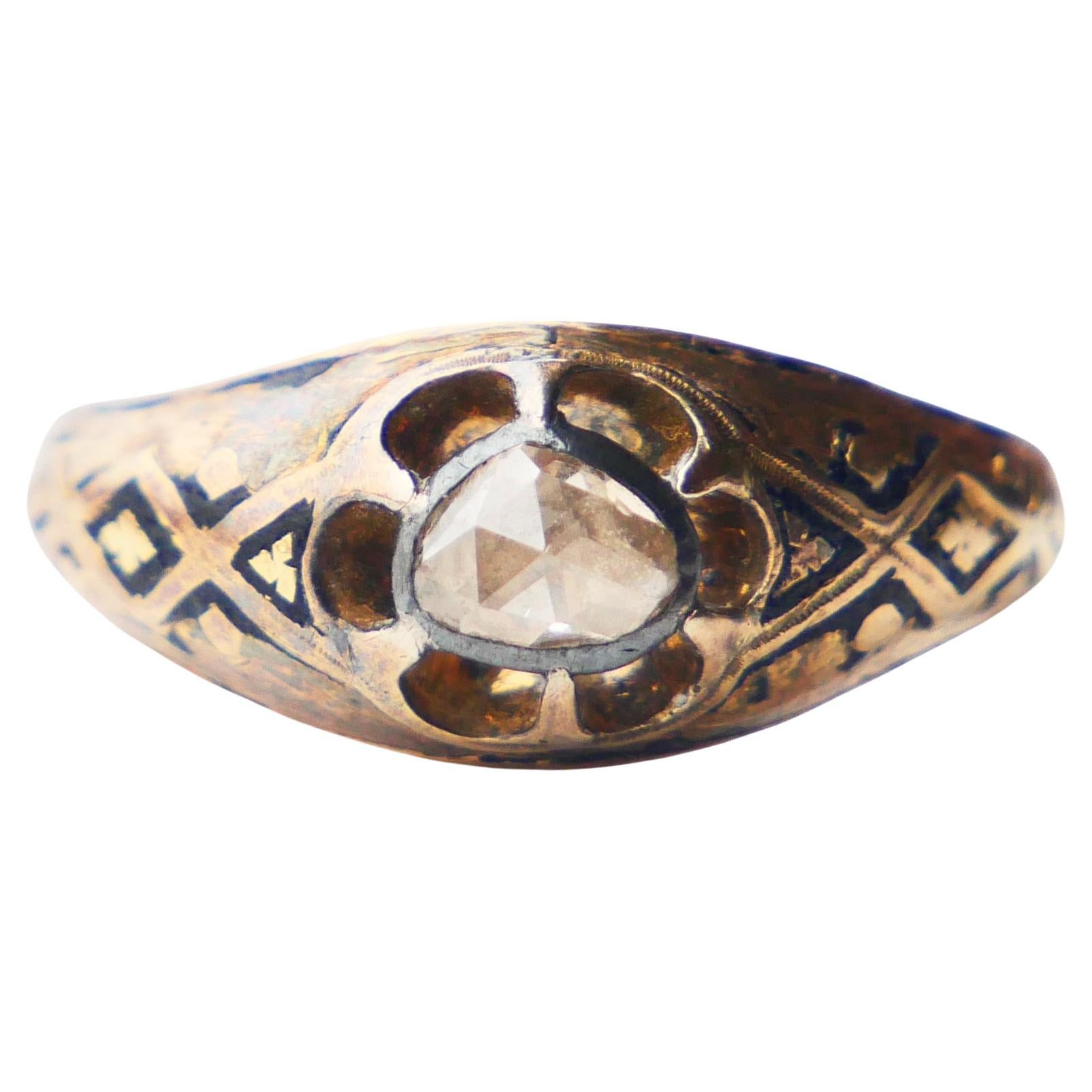 1878 Anillo 0.5ct Diamante Esmalte macizo 18K Ø US5.5 / 2.26gr