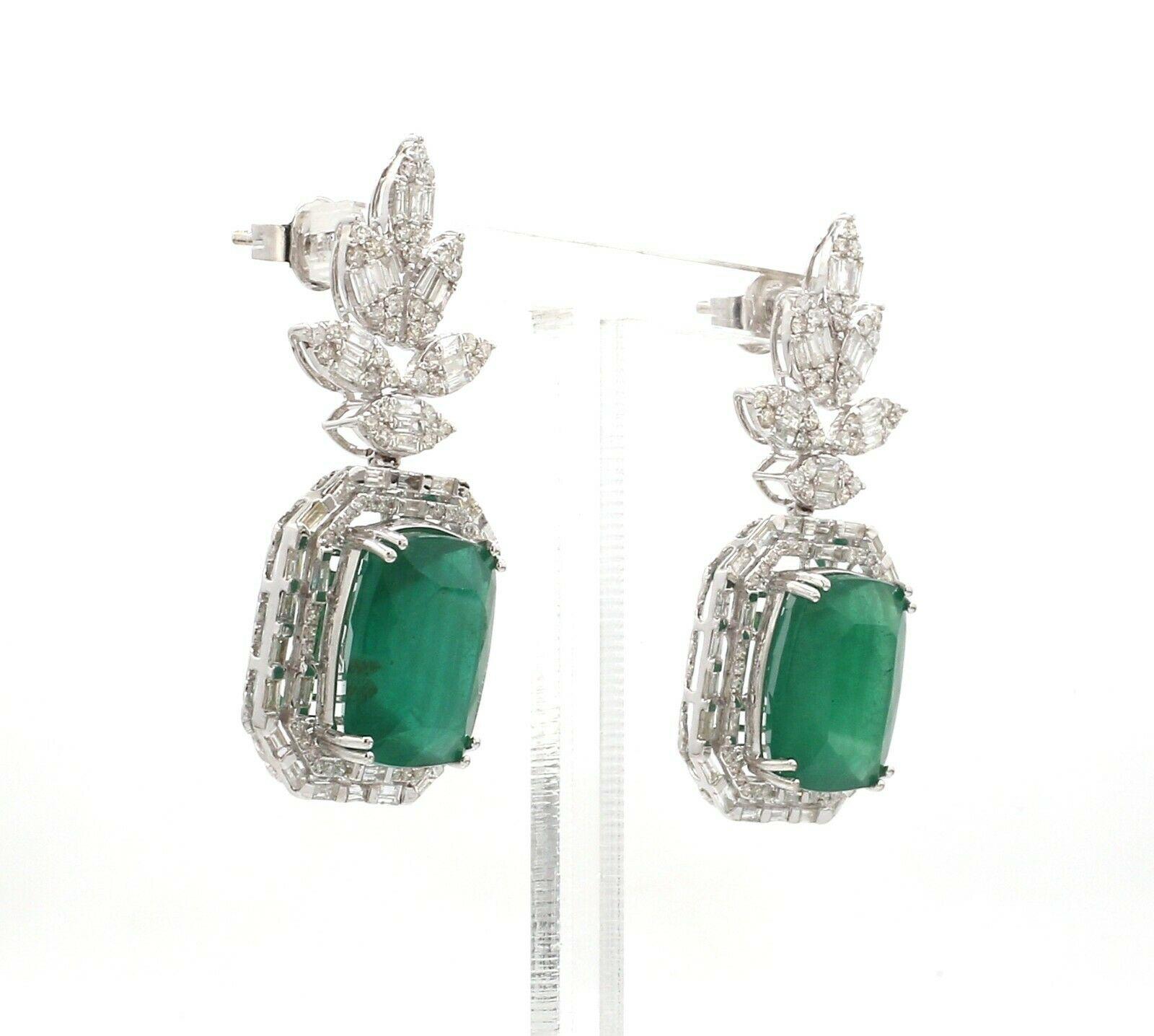 Mixed Cut 18.79 Carat Emerald Diamond 18 Karat White Gold Earrings For Sale
