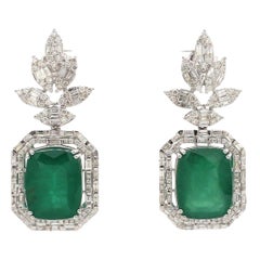 18.79 Carat Emerald Diamond 18 Karat White Gold Earrings