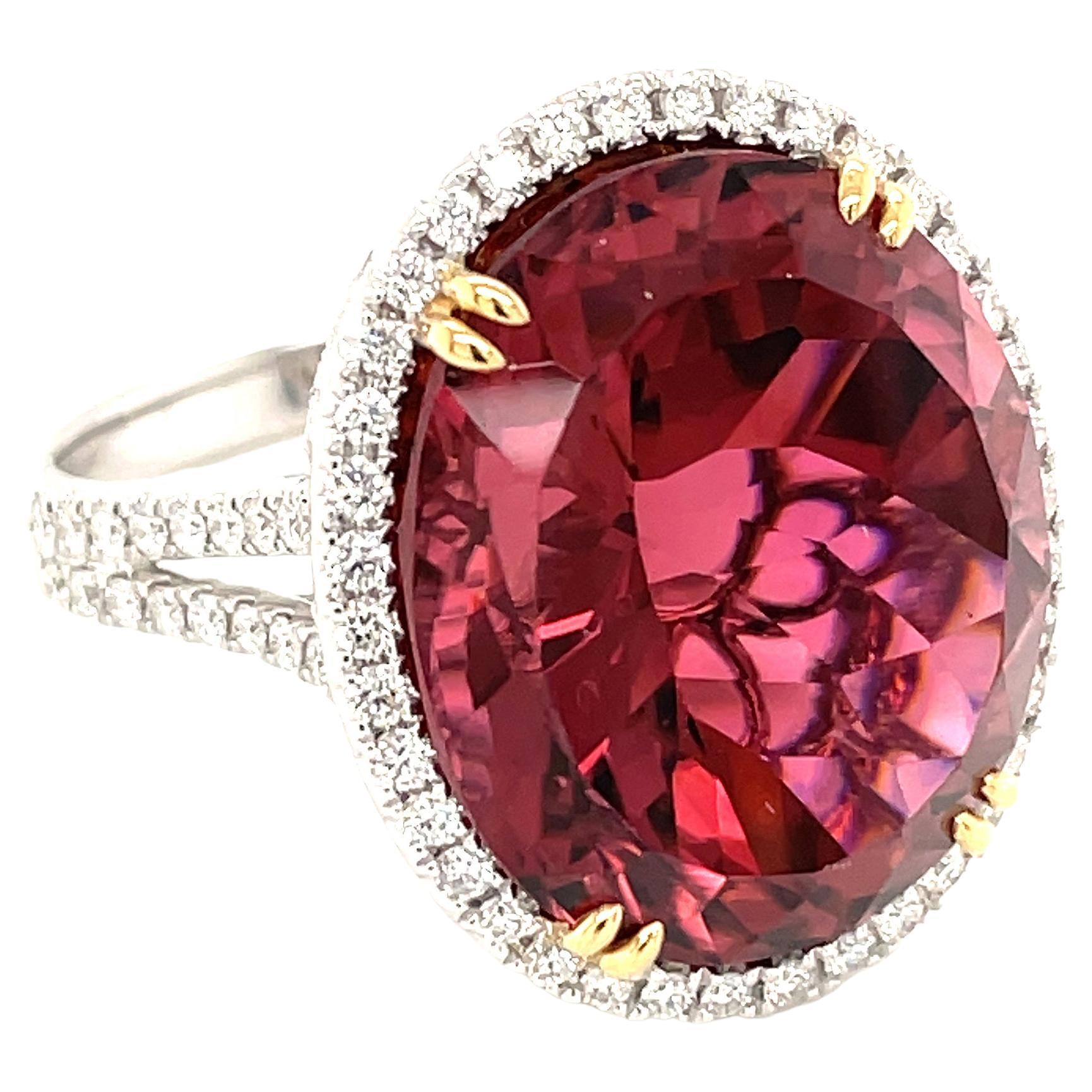 18.79 Carat Oval Rubellite Tourmaline and Diamond Cocktail Ring
