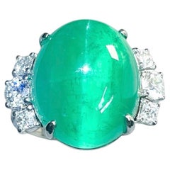 18.79 Ct GIA ICA Certificate Emerald Cat's Eye 18K Gold Ring