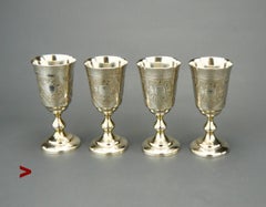 1879 Four Antique Russian solid 84 Silver Vodka Stopka Shots Beakers  / 159gr