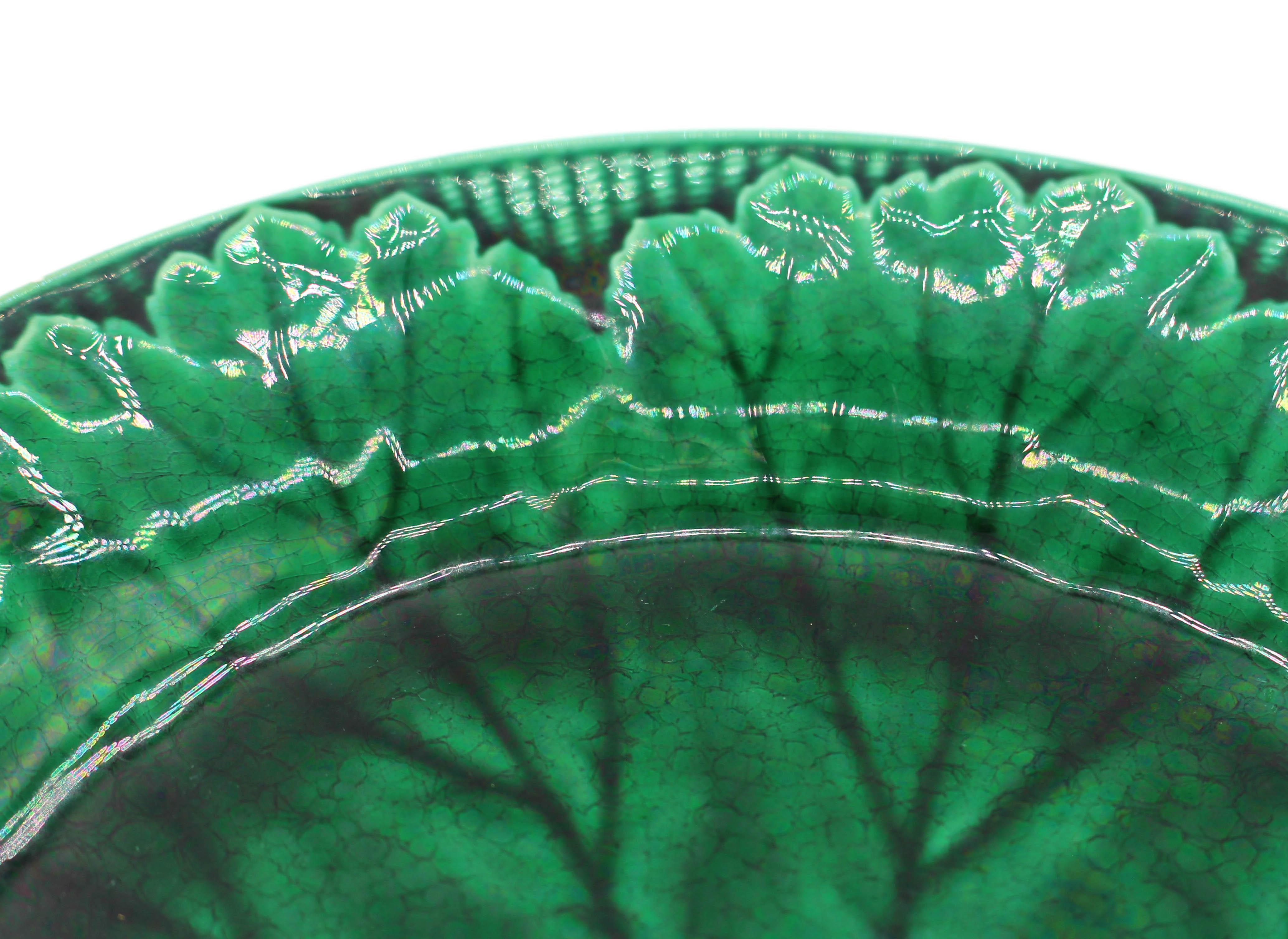 Victorian 1879 Pair of Wedgwood Green Leaf Majolica Plates