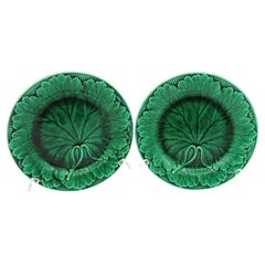 1879 Pair of Wedgwood Green Leaf Majolica Plates