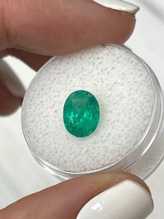1.87ct 9x7 Medium Green Natural Colombian Emerald - Oval Cut May Birthstone