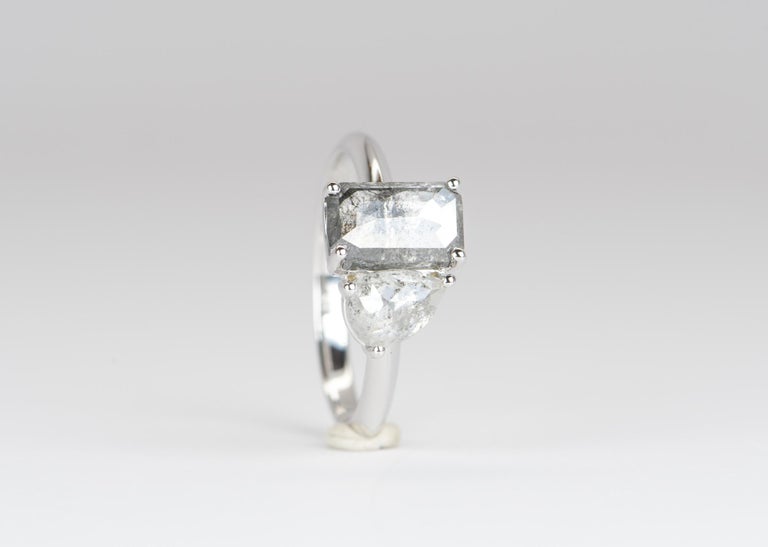 1.87ct Clear Gray You and Me Diamond Engagement Ring 14K White Gold Toi et Moi at 1stDibs you
