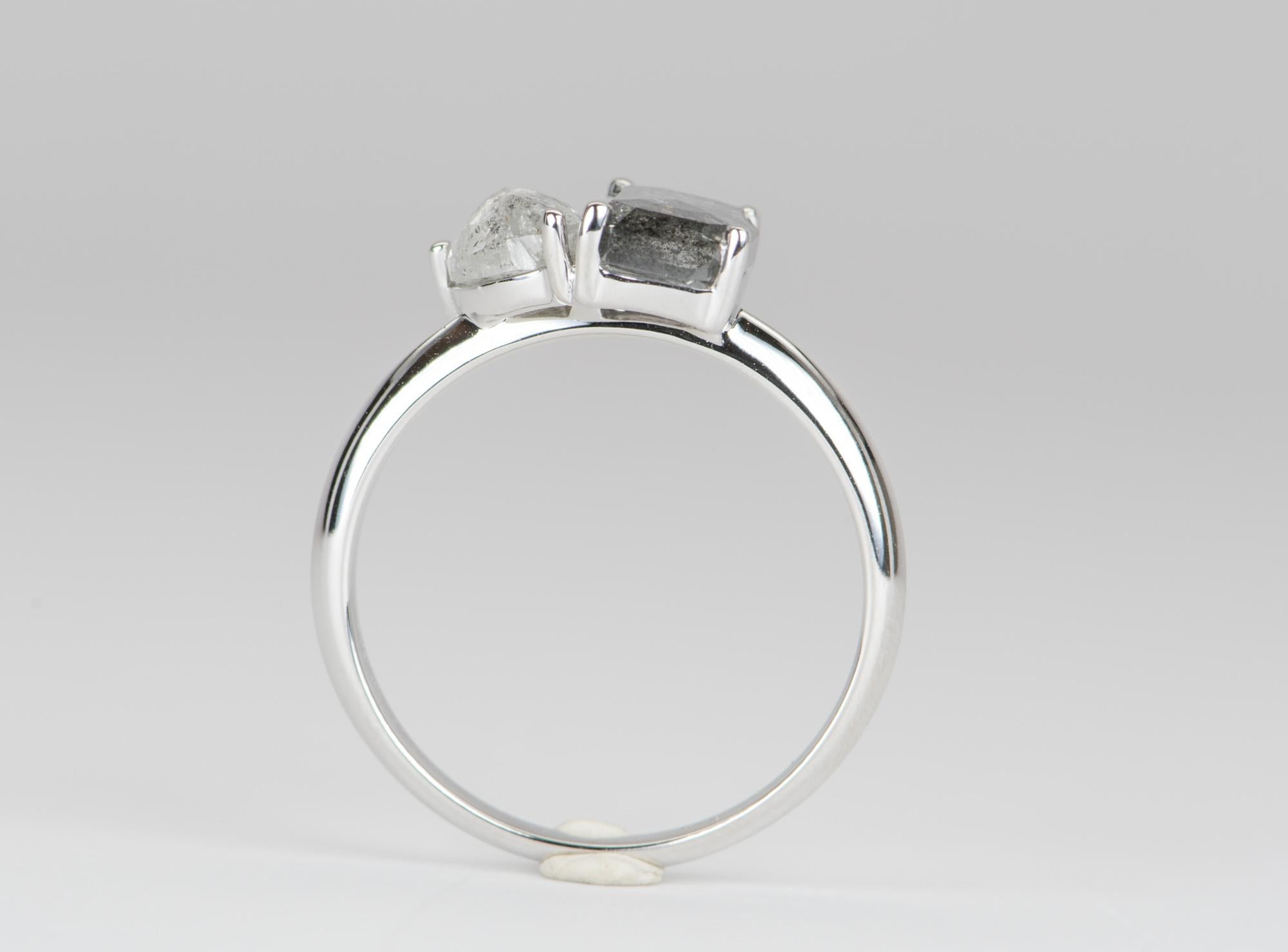 Contemporary 1.87ct Clear Gray You and Me Diamond Engagement Ring 14K White Gold Toi et Moi