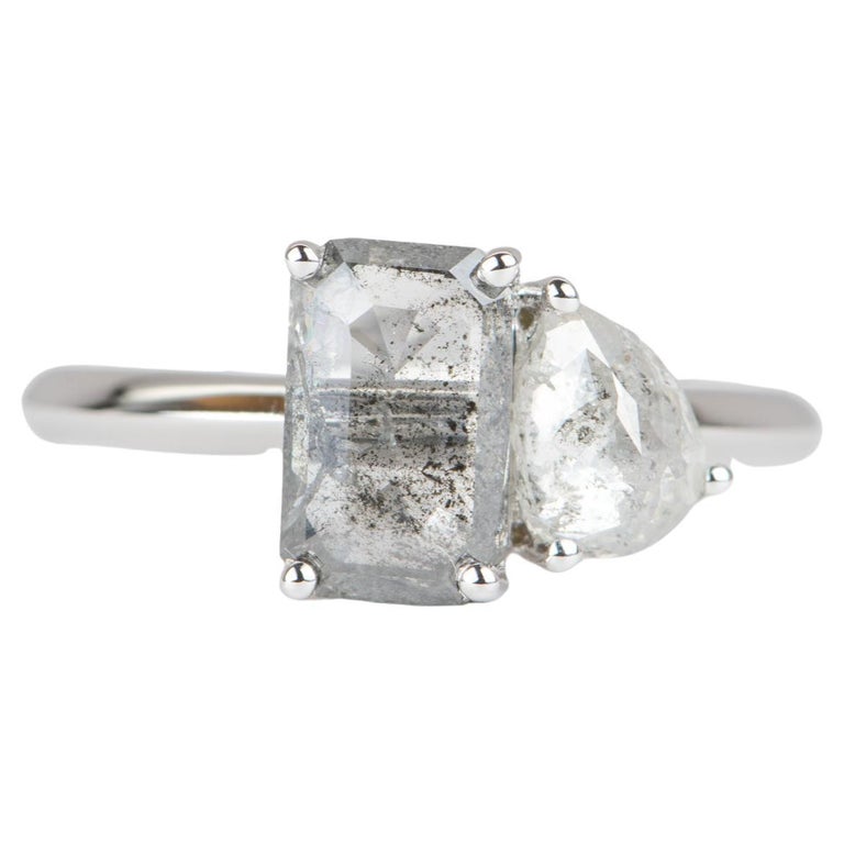 1.87ct Clear Gray You and Me Diamond Engagement Ring 14K White Gold Toi et Moi at 1stDibs you