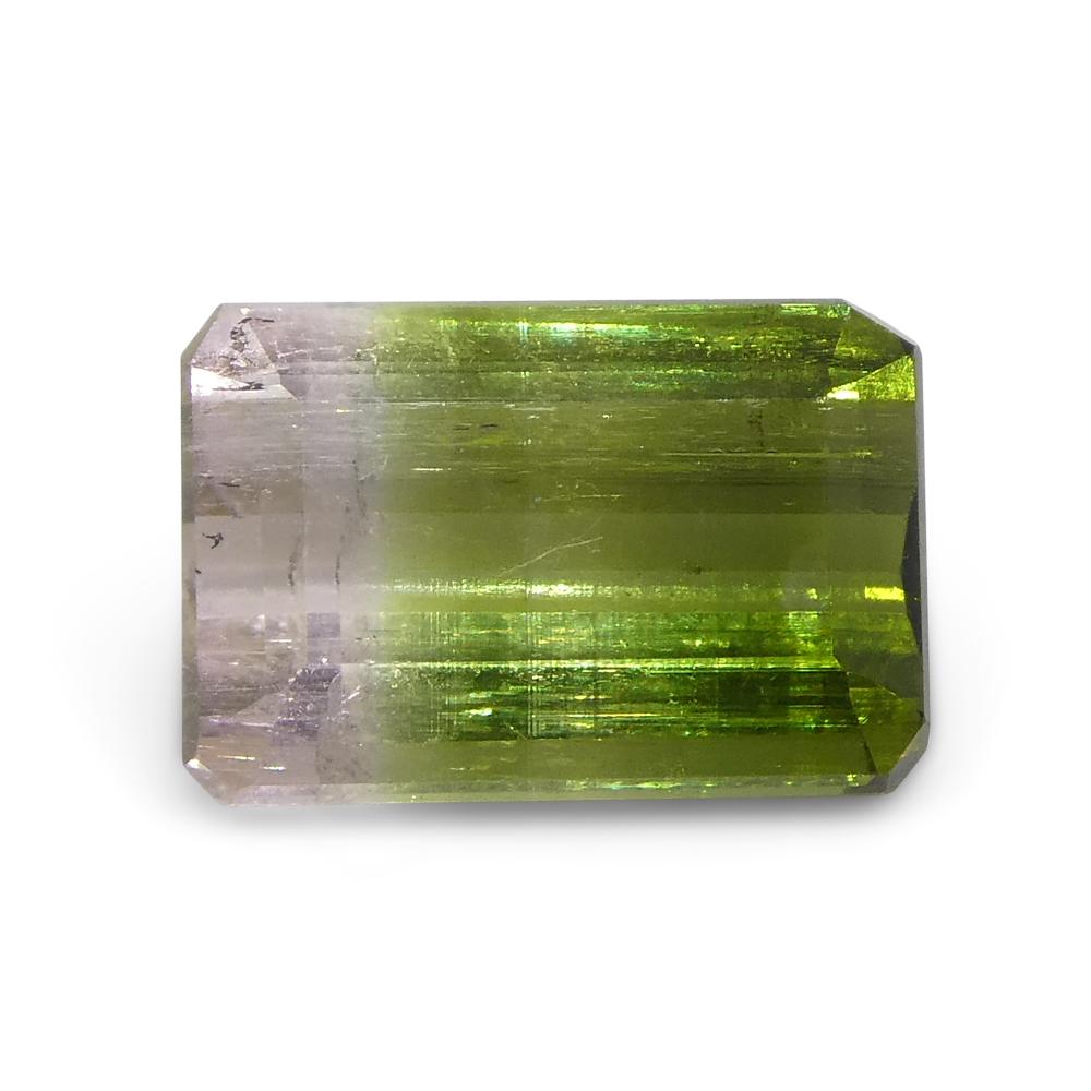 Tourmaline bicolore vert et rose taille émeraude de 1.87 carats du Brésil Unisexe en vente