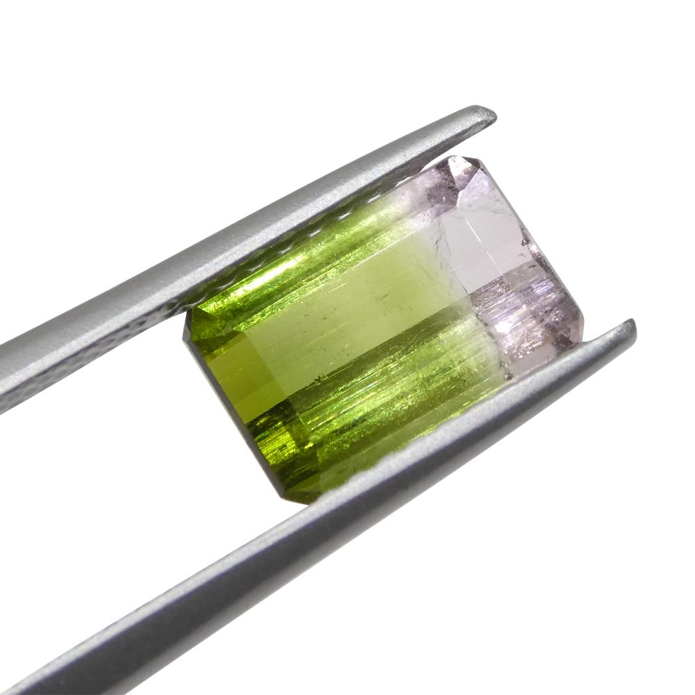 Tourmaline vert et rose bicolore taille émeraude 1.87 carat Unisexe en vente