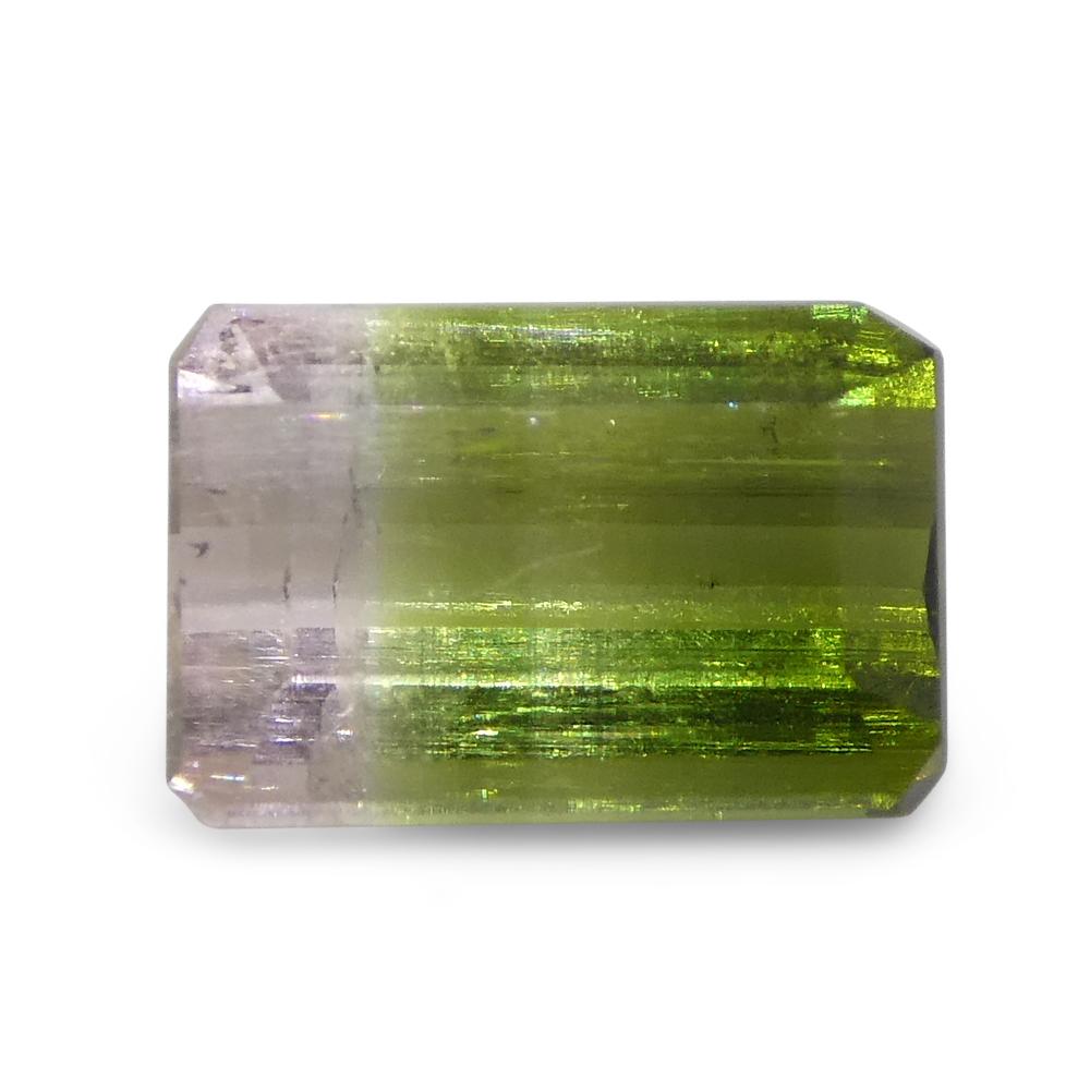 Women's or Men's 1.87ct Emerald Cut Green & Pink Bi-Colour Tourmaline from Brazil For Sale