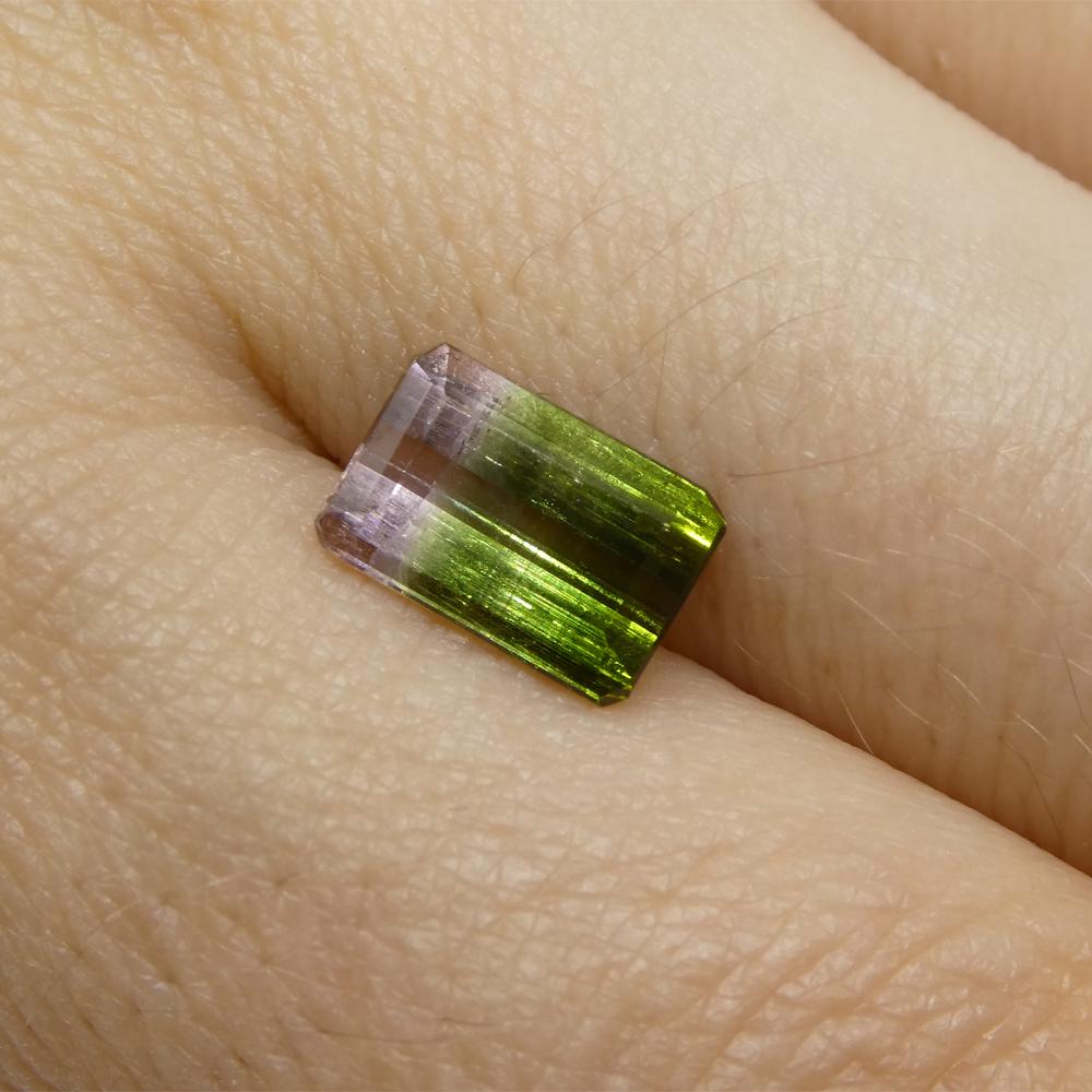 1.87ct Emerald Cut Green & Pink Bi-Colour Tourmaline from Brazil For Sale 2