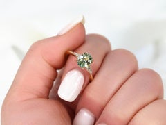 1.87ct Maddy 14kt Gold Bright Lime Teal Sapphire Diamond Cluster Oval Ring