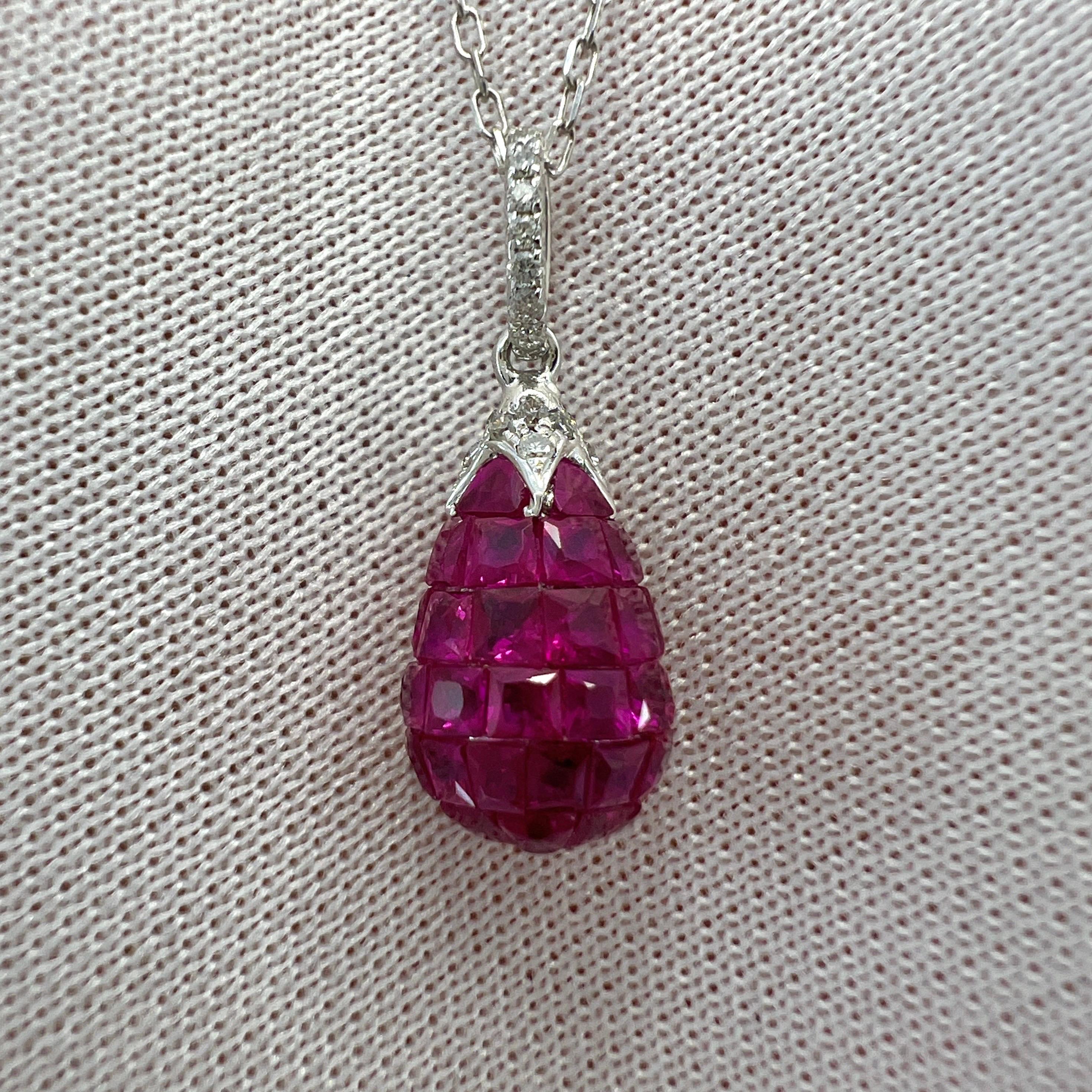 1.87ct Natural Red Ruby & Diamond Mystery Set 18k White Gold Briolette Necklace 6