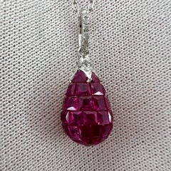 1.87ct Natural Red Ruby & Diamond Mystery Set 18k White Gold Briolette Necklace