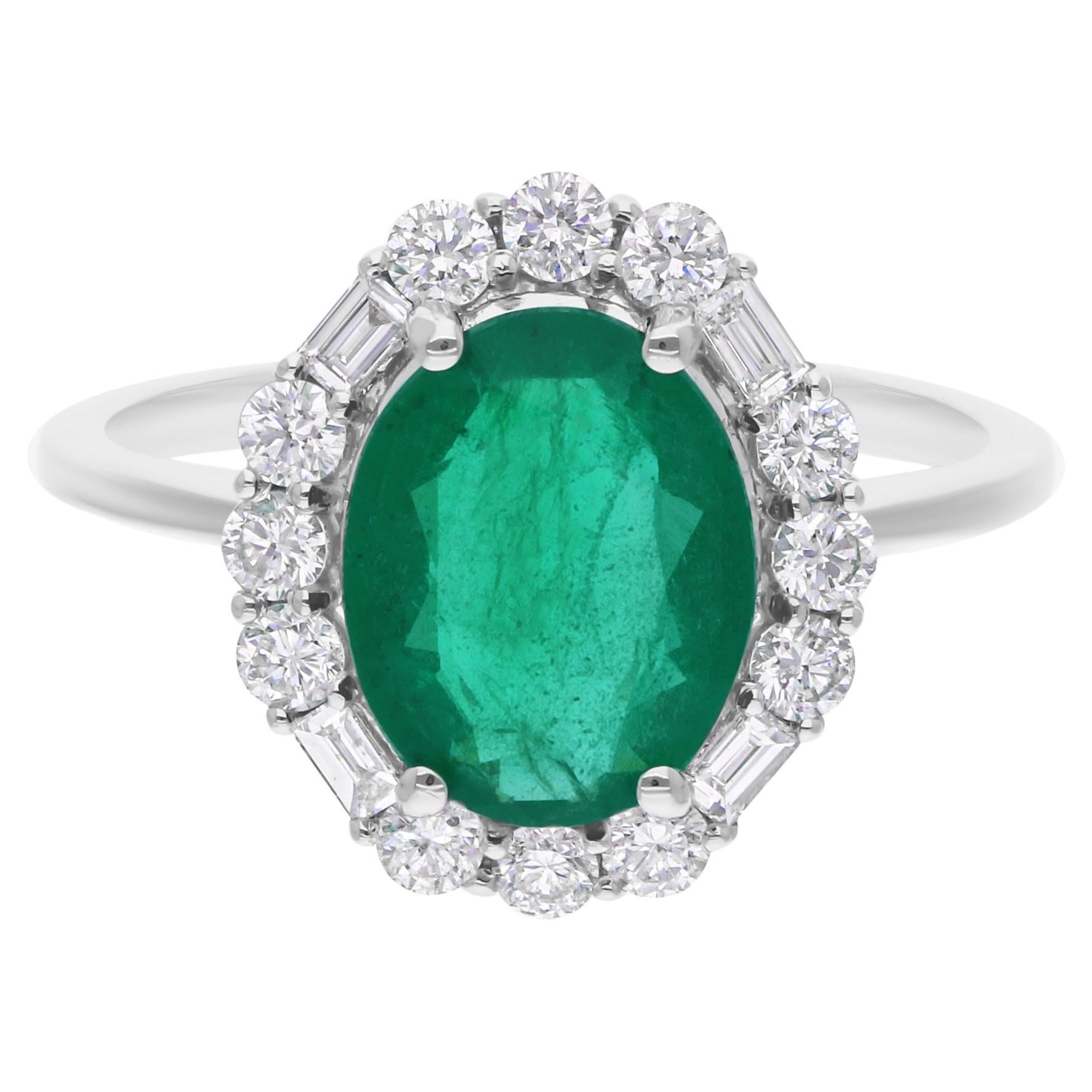 For Sale:  1.87Ct Oval Cut Emerald and Diamond Halo Cluster 14k Solid Gold Fine Jewlery